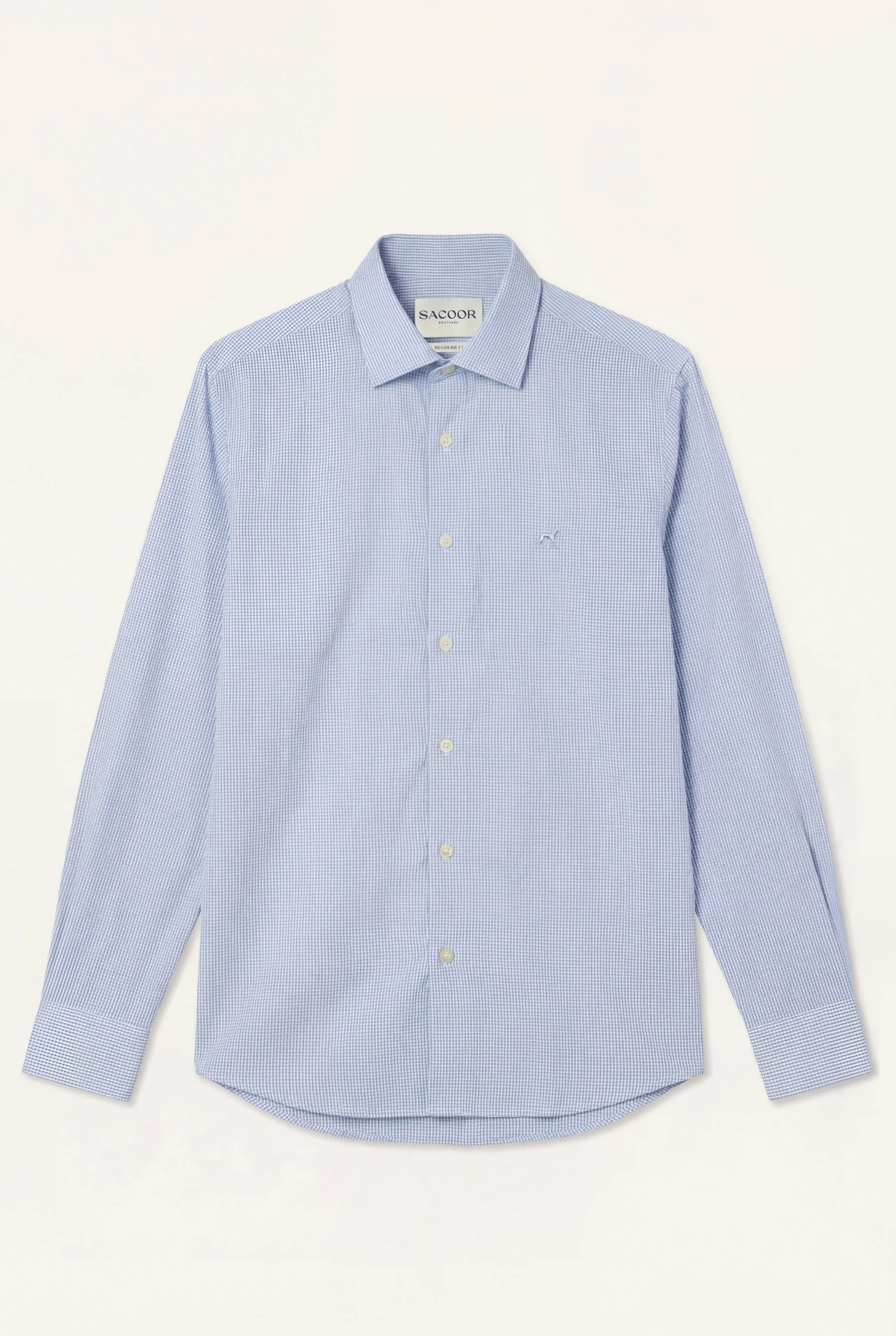 Camisa Popline Vichy com colarinho aberto, regular fit