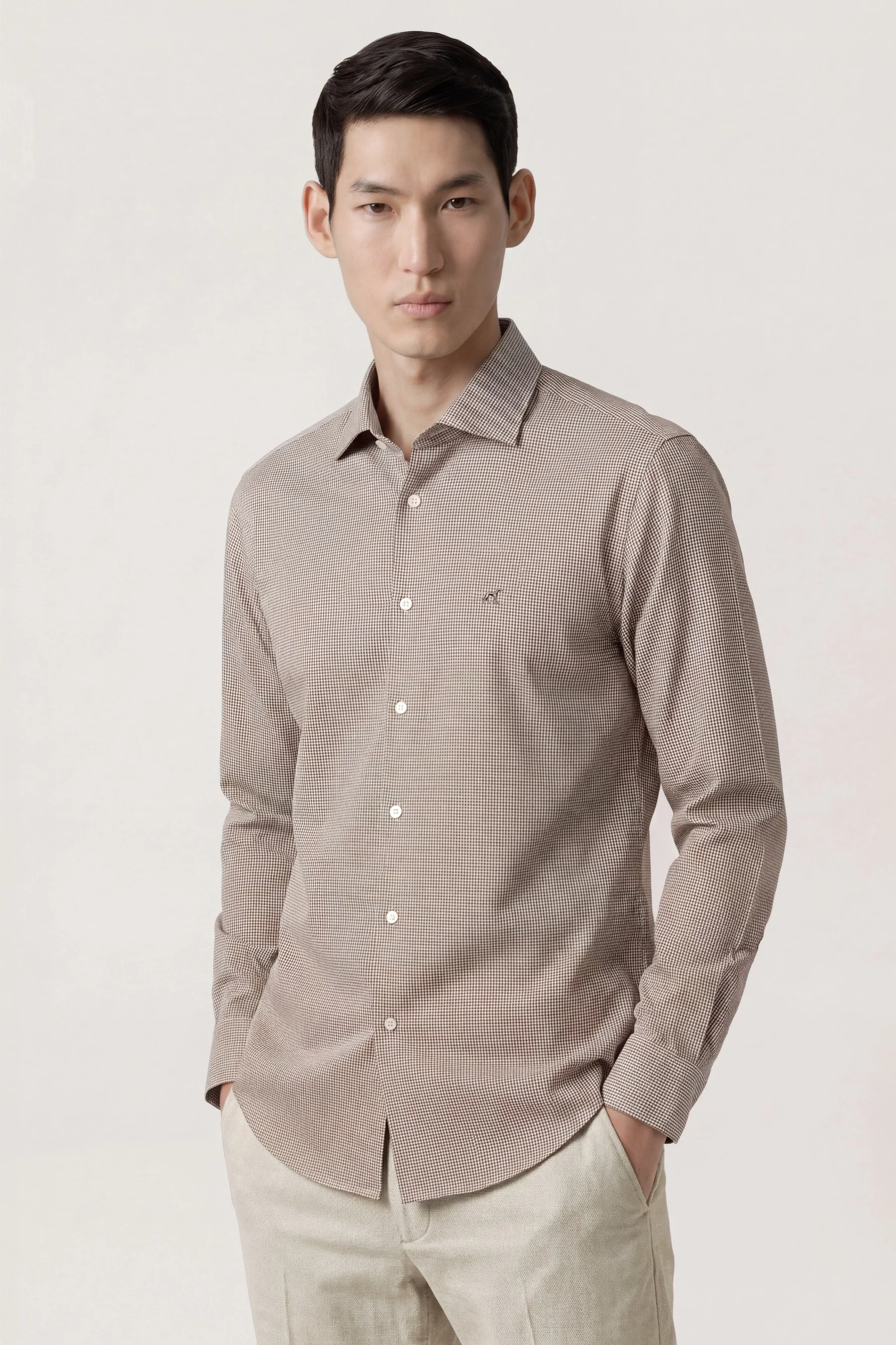 Camisa Popline Vichy com colarinho aberto, regular fit - Image 5