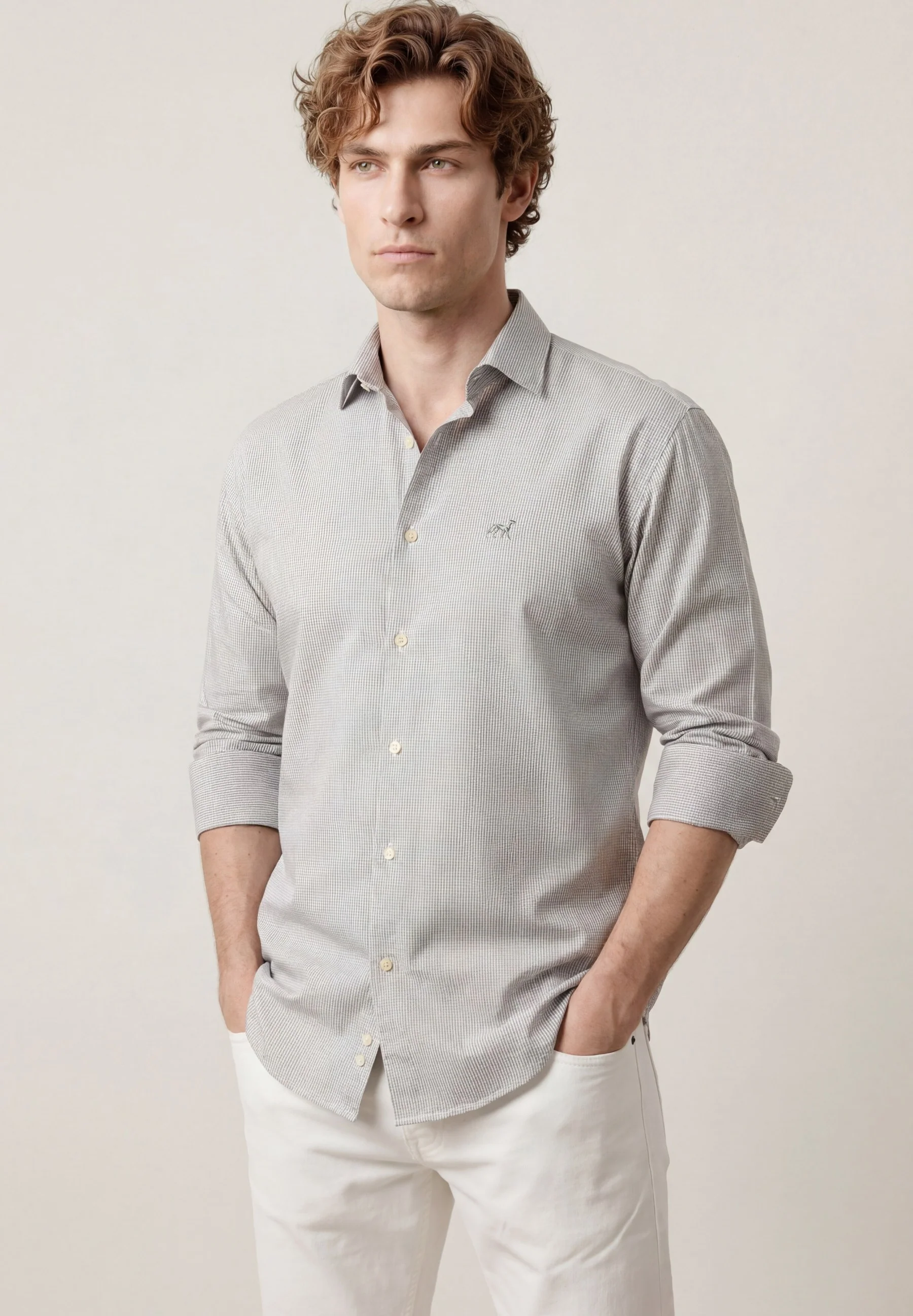 Camisa Popline Vichy com colarinho aberto, regular fit - Image 6