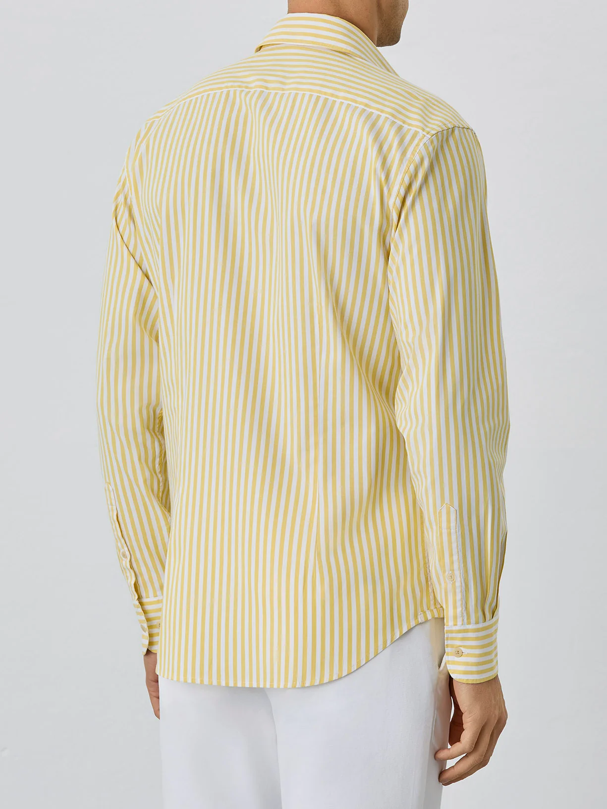 Camisa Slim Fit Com Colarinho Aberto Em Algodão BCI Com Riscas - Image 3