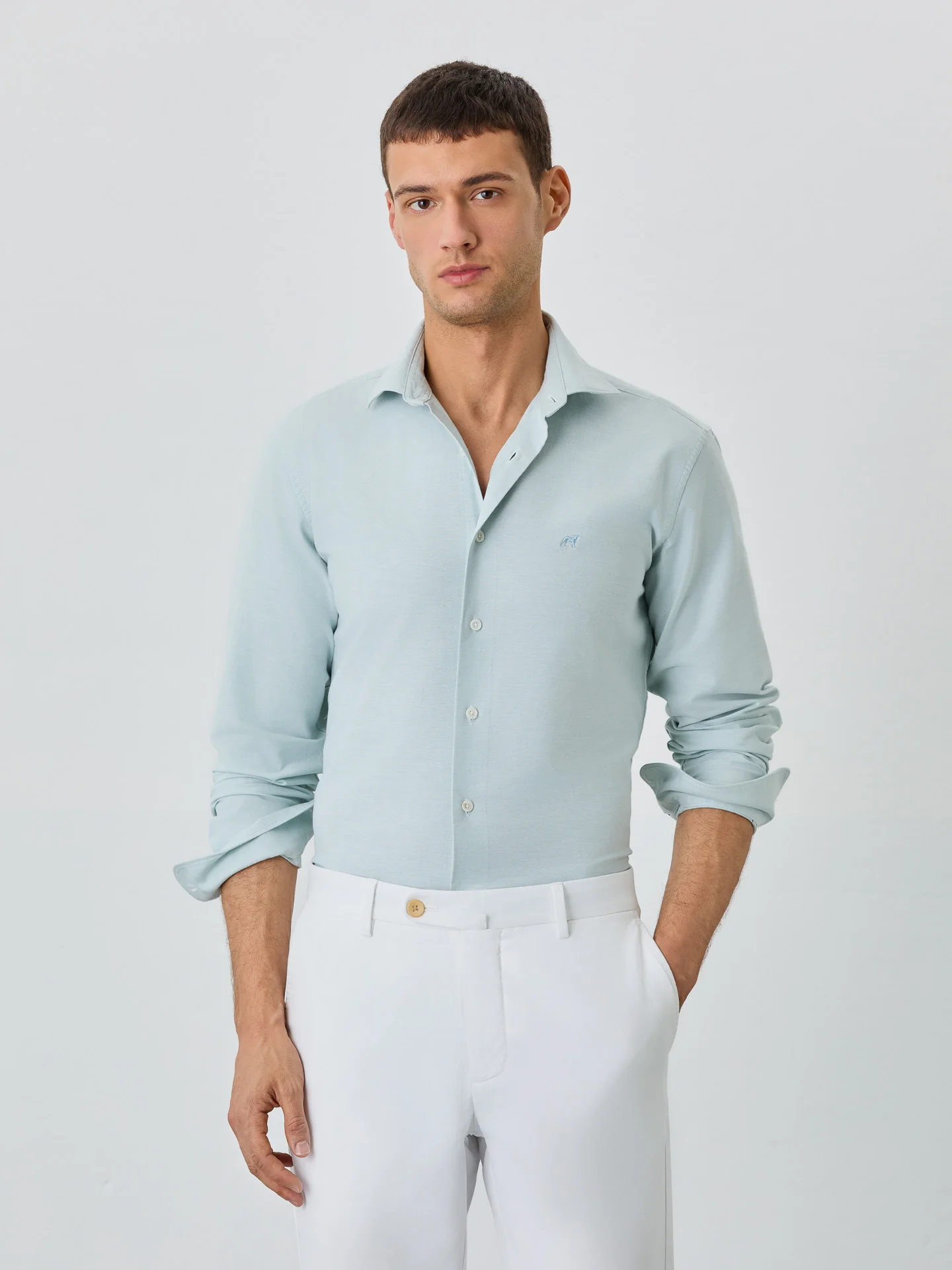 Camisa Slim Fit Com Colarinho Aberto Em Algodão E Elastano - Image 5