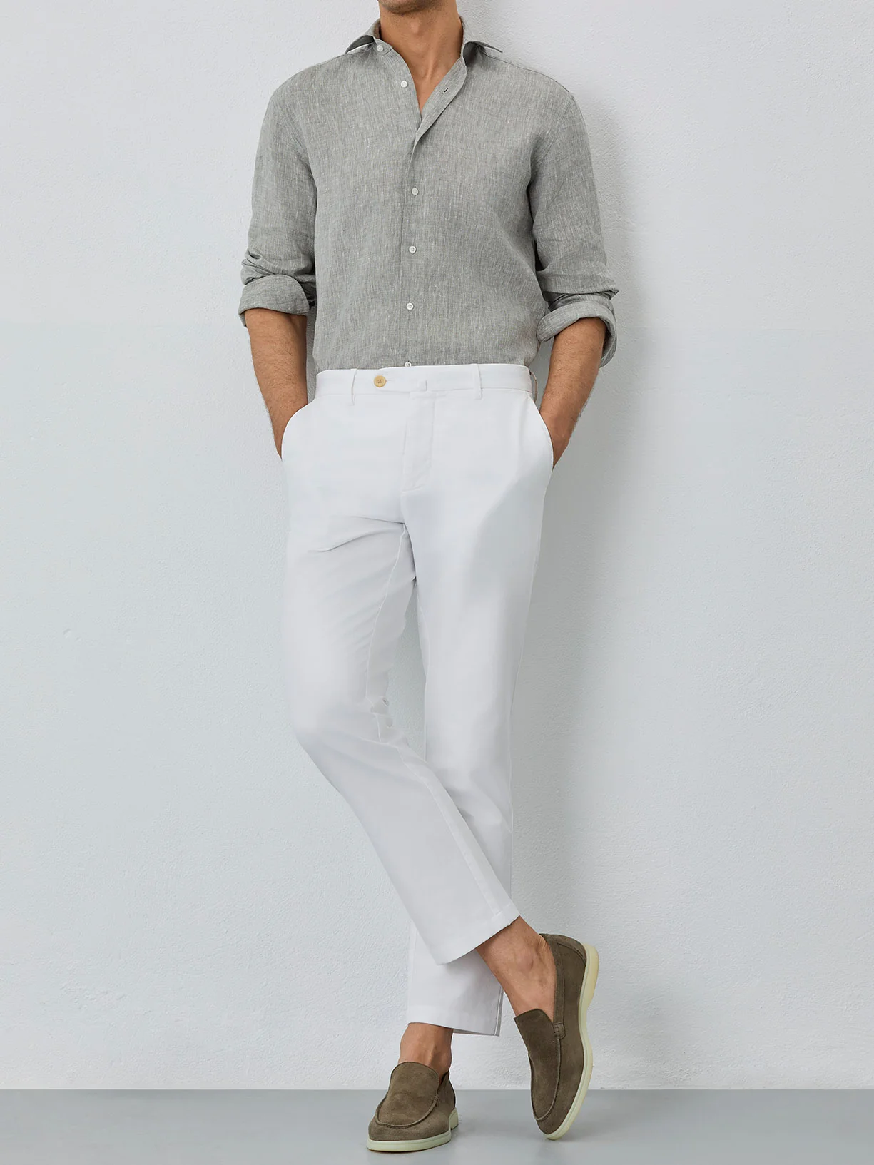 Camisa Slim Fit Com Colarinho Bristol Em Linho