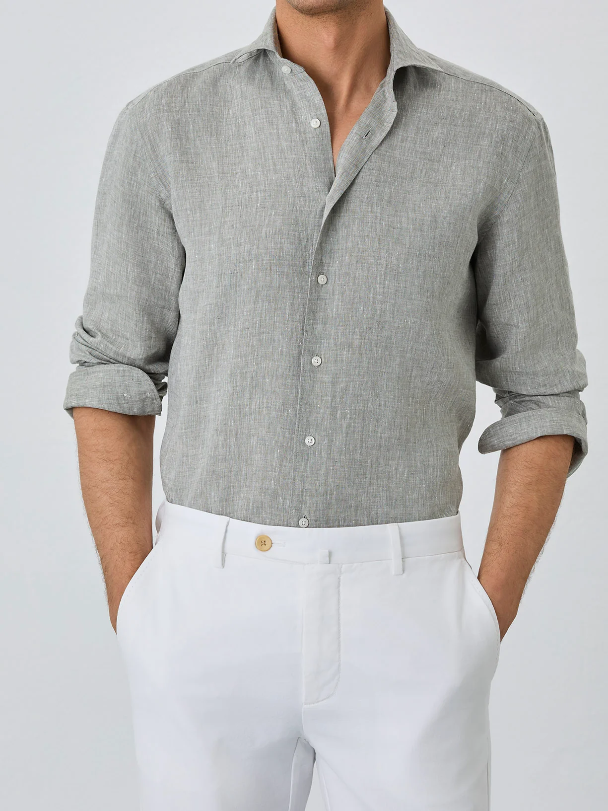 Camisa Slim Fit Com Colarinho Bristol Em Linho - Image 2