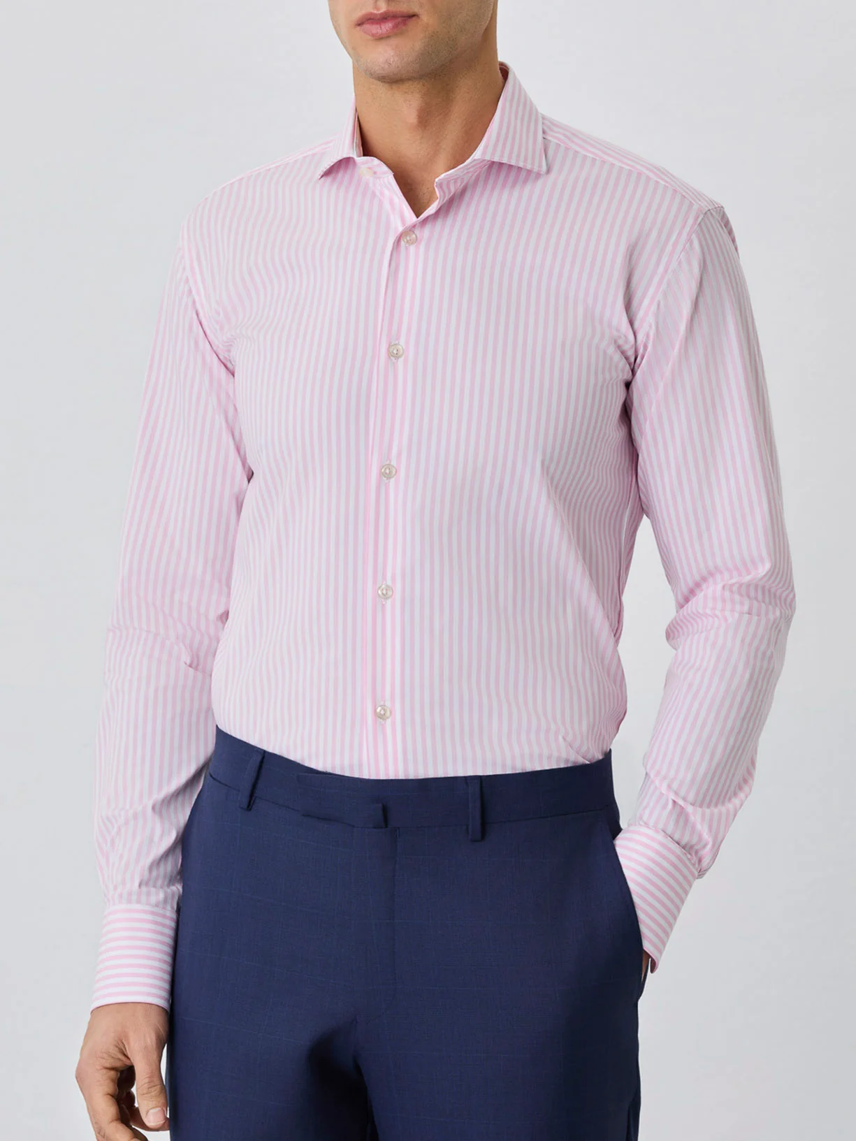 Camisa Slim Fit Com Colarinho Dublin Em Mistura De Algodão Com Riscas - Image 2