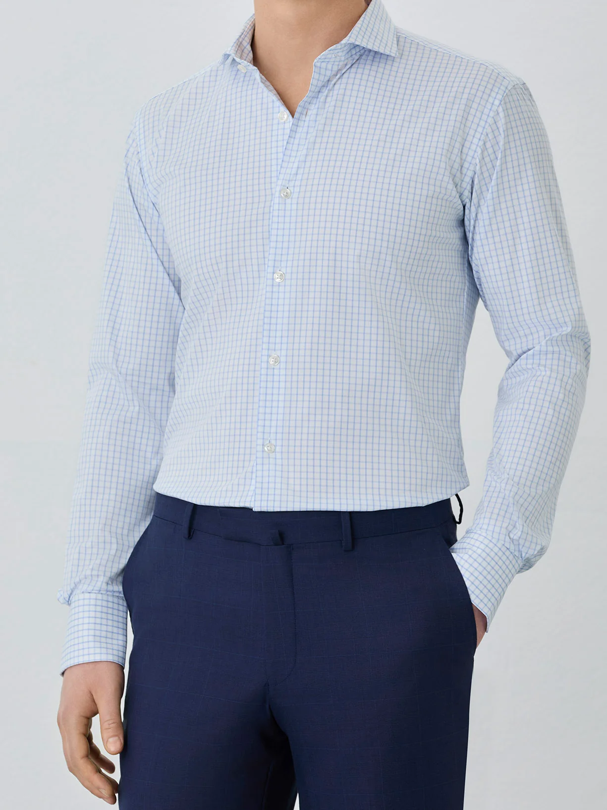 Camisa Slim Fit Com Colarinho Dublin Em Mistura De Algodão Com Xadrez