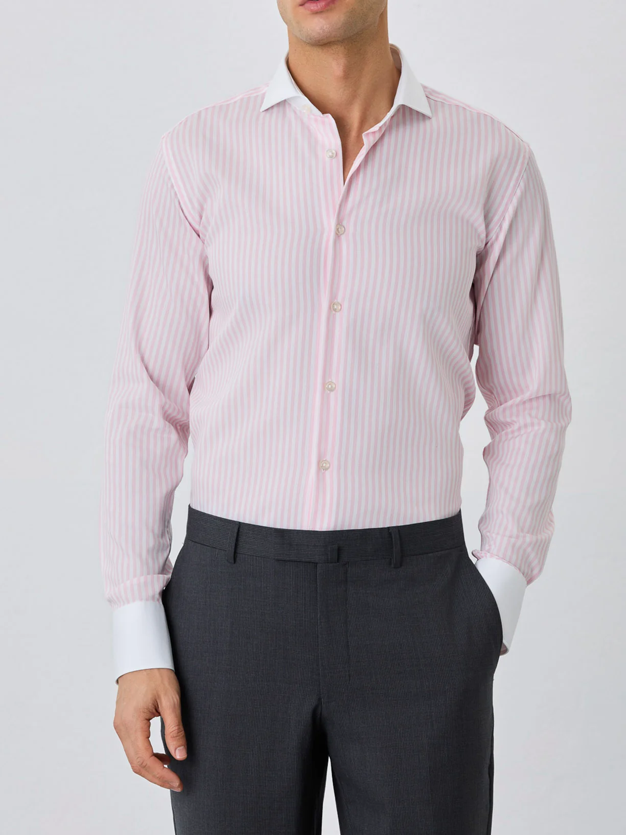Camisa Slim Fit Com Colarinho Manchester Em Algodão BCI Em Riscas - Image 2