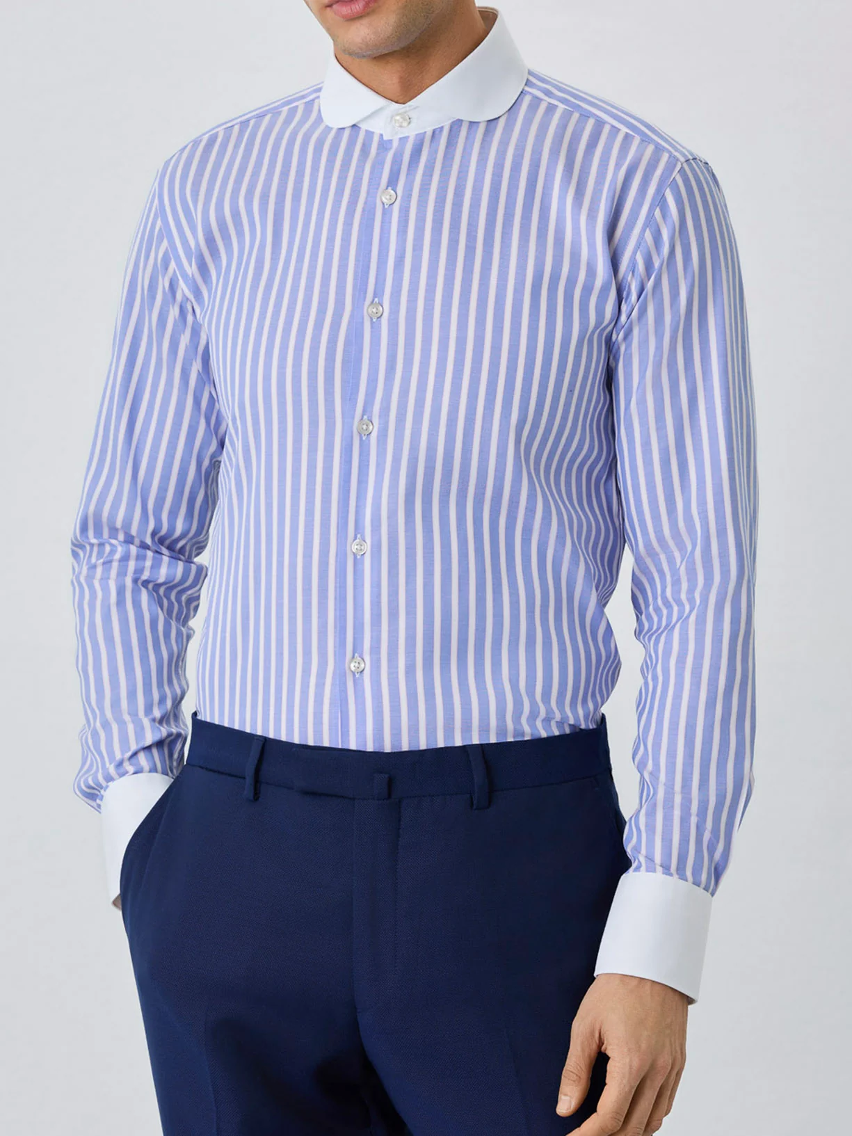 Camisa Slim Fit Com Colarinho Manchester Em Algodão BCI Em Riscas - Image 2