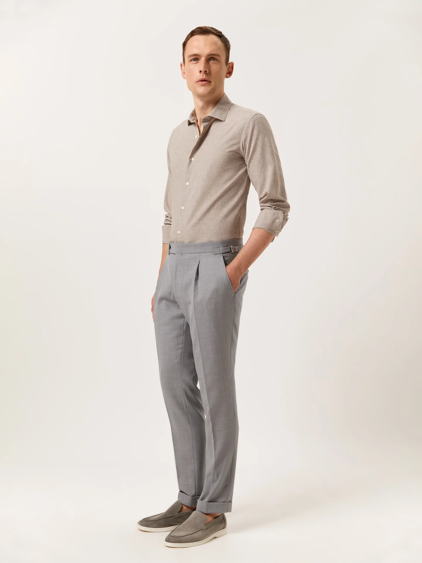 Camisa slim fit de algodão linho Houndstooth com colarinho aberto - Image 2