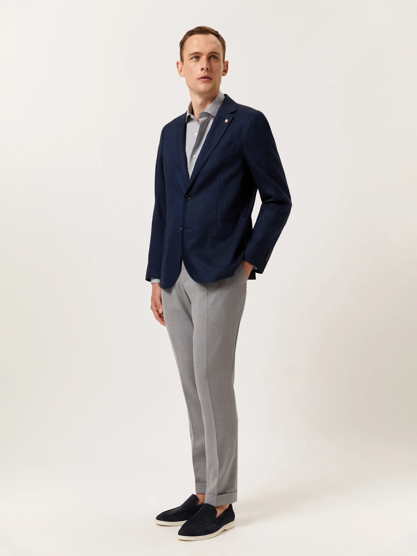 Camisa slim fit de algodão mescla com colarinho aberto - Image 10