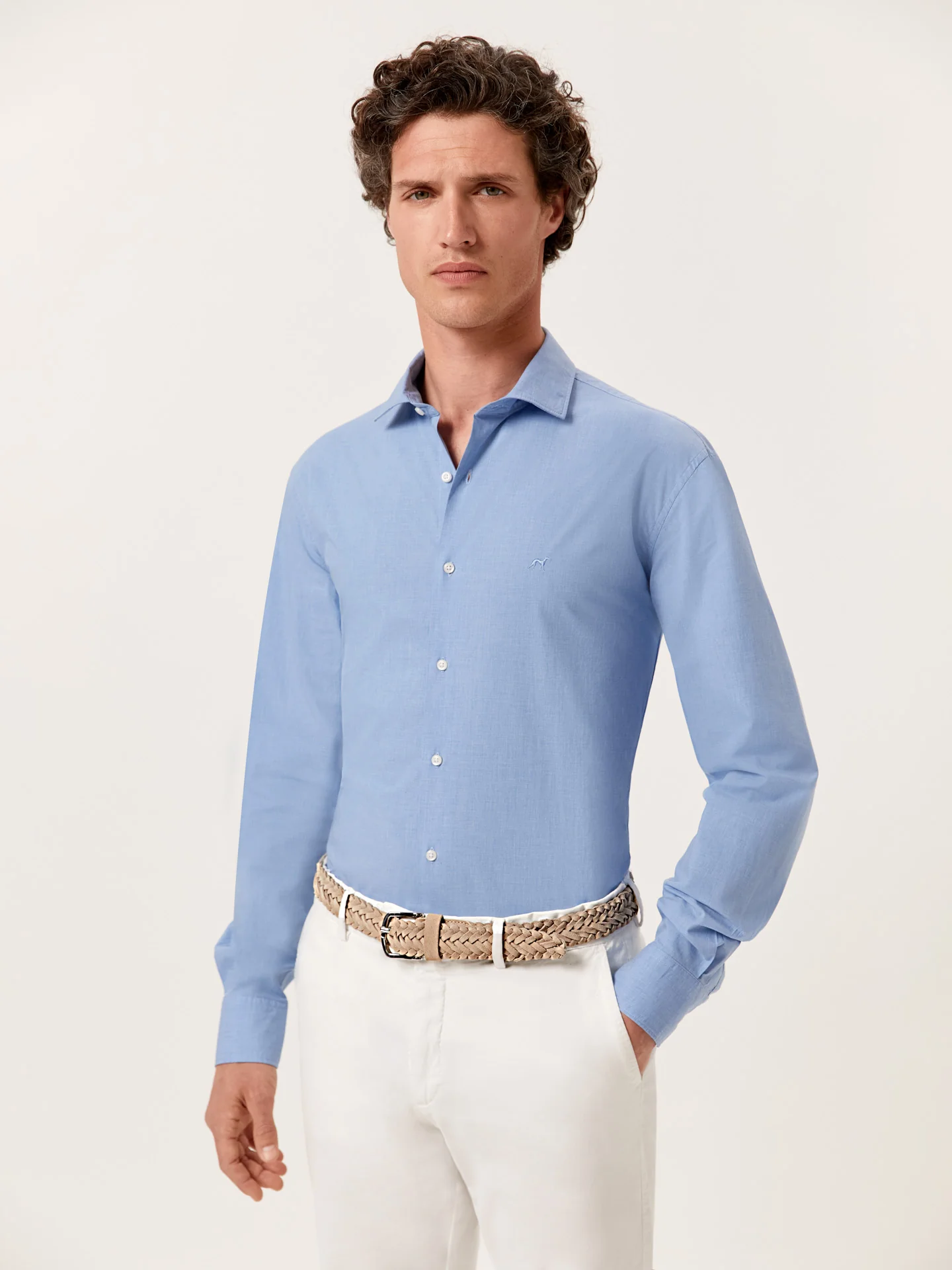 Camisa slim fit de algodão mescla com colarinho aberto - Image 2
