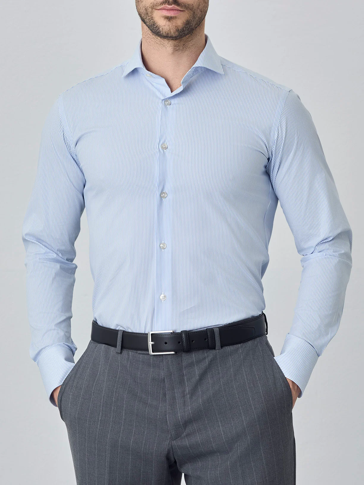 Camisa slim fit em popelina riscas k-easy