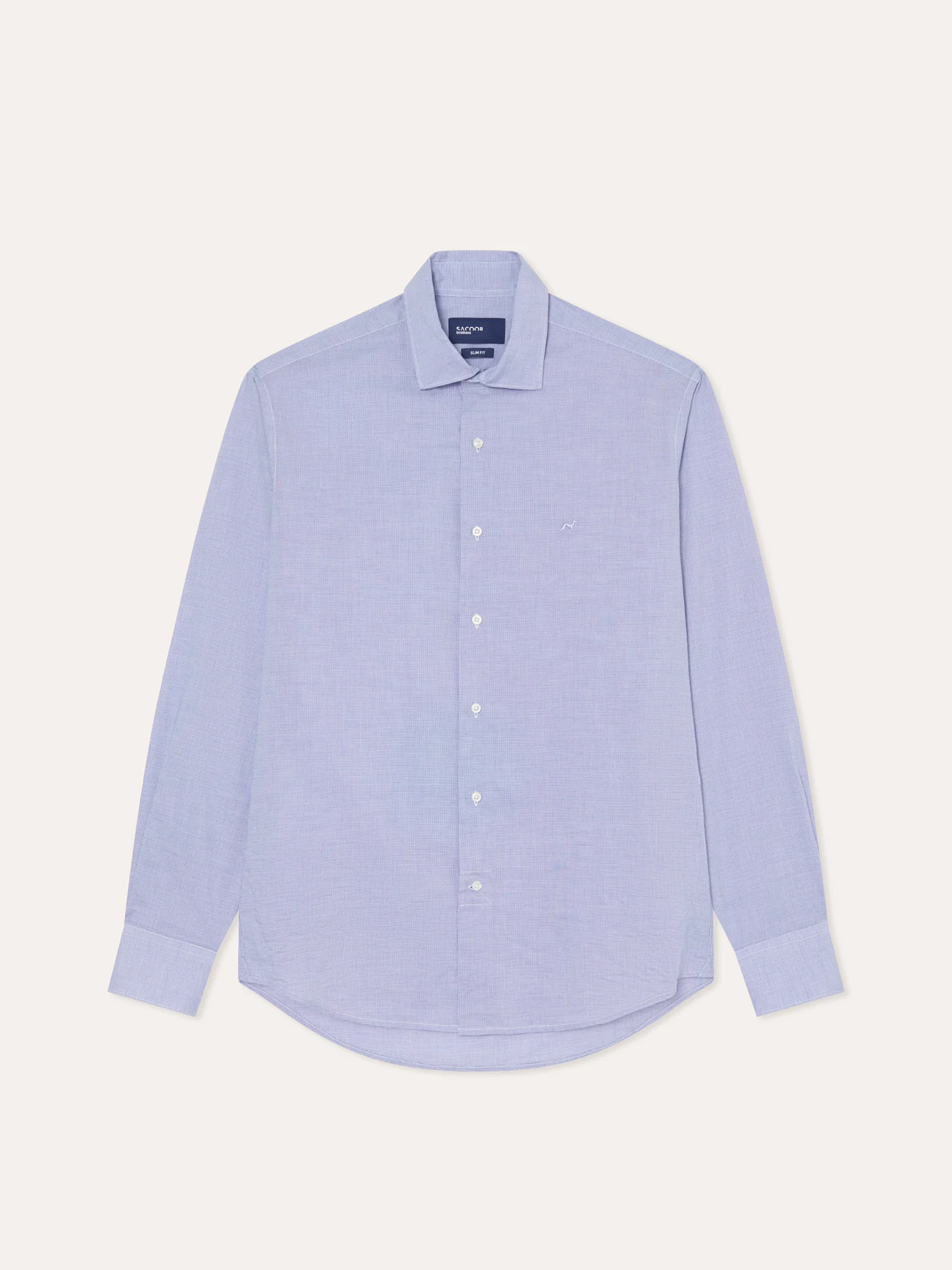 Camisa slim fit em popeline de algodão Houndstooth com colarinho aberto - Image 4