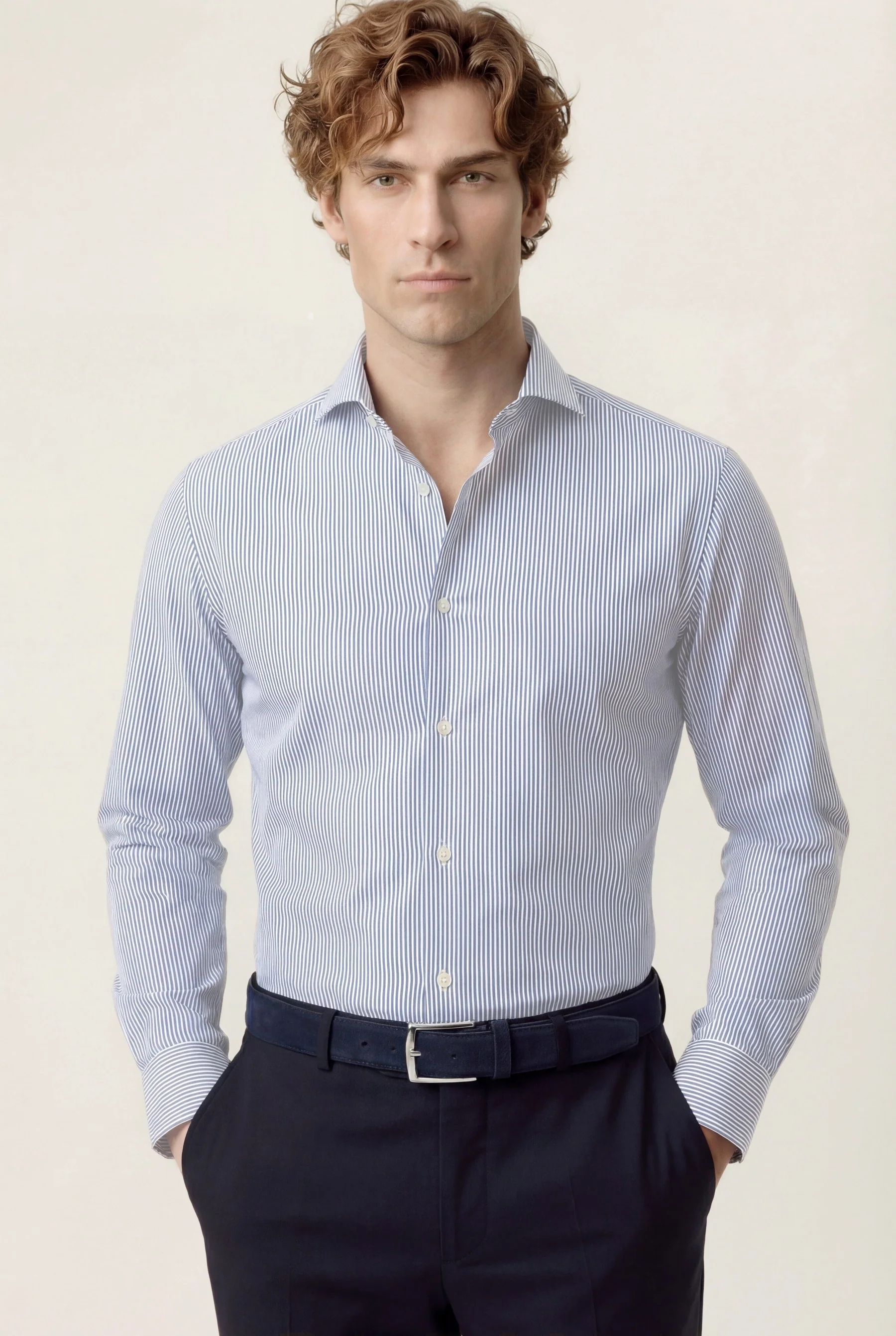 Camisa Travel Popline às riscas em Algodão Luxury Stretch com colarinho Dublin, slim fit - Image 2