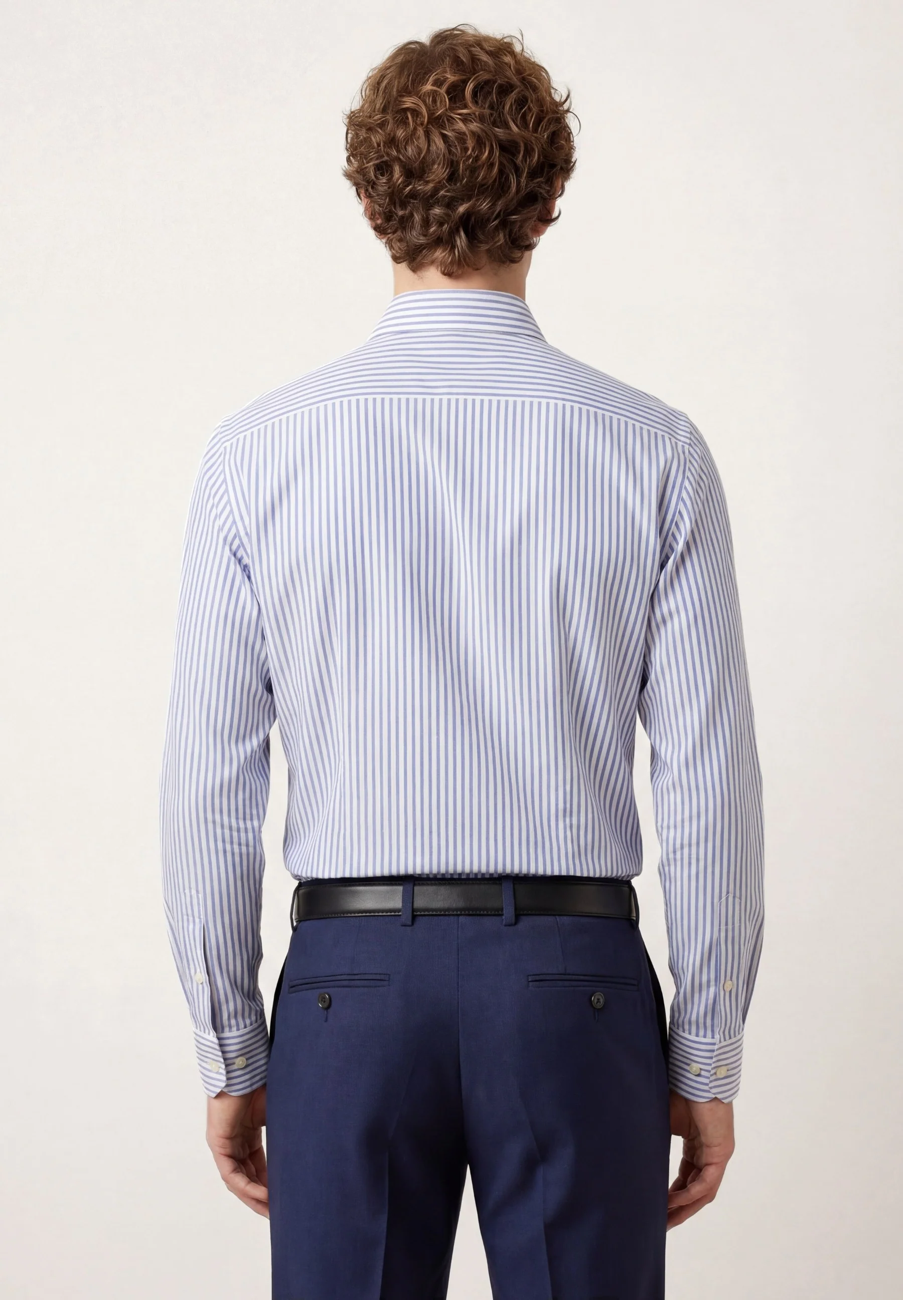 Camisa Travel Popline às riscas em Algodão Luxury Stretch com colarinho Oxford, slim fit - Image 5