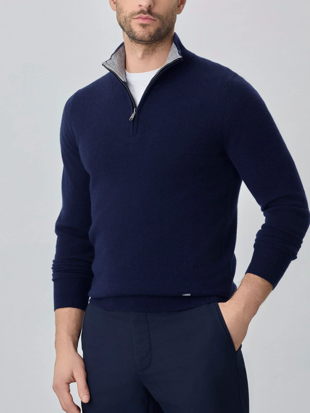 Camisola com fecho parcial de manga comprida lavável na máquina em mistura de lambswool - Image 4