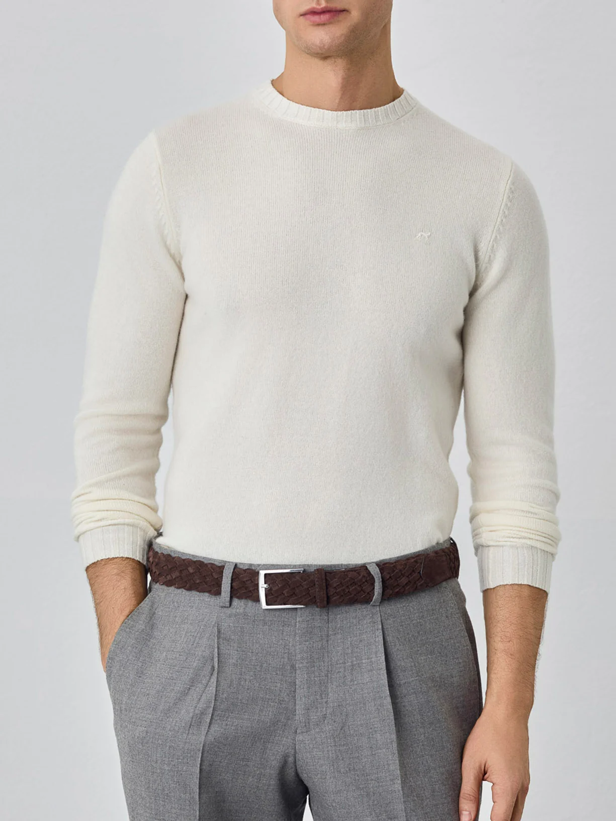 Camisola de decote redondo de manga comprida lavável na máquina em lambswool - Image 10