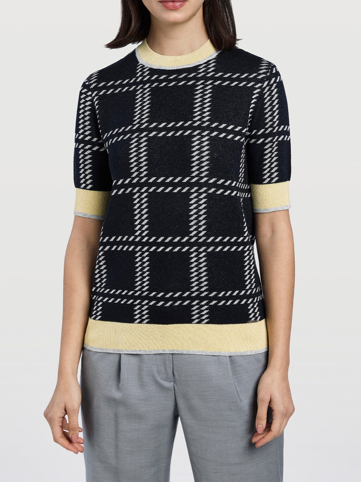 Camisola de manga curta malha jacquard
