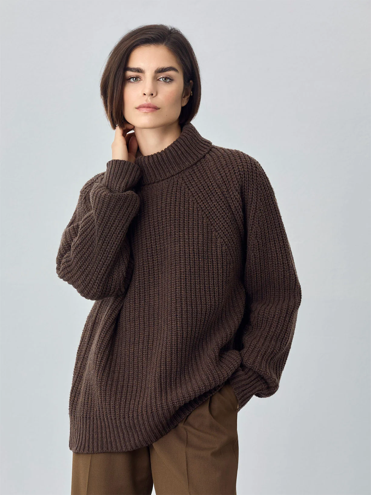 Camisola mock neck em mistura de lambswool