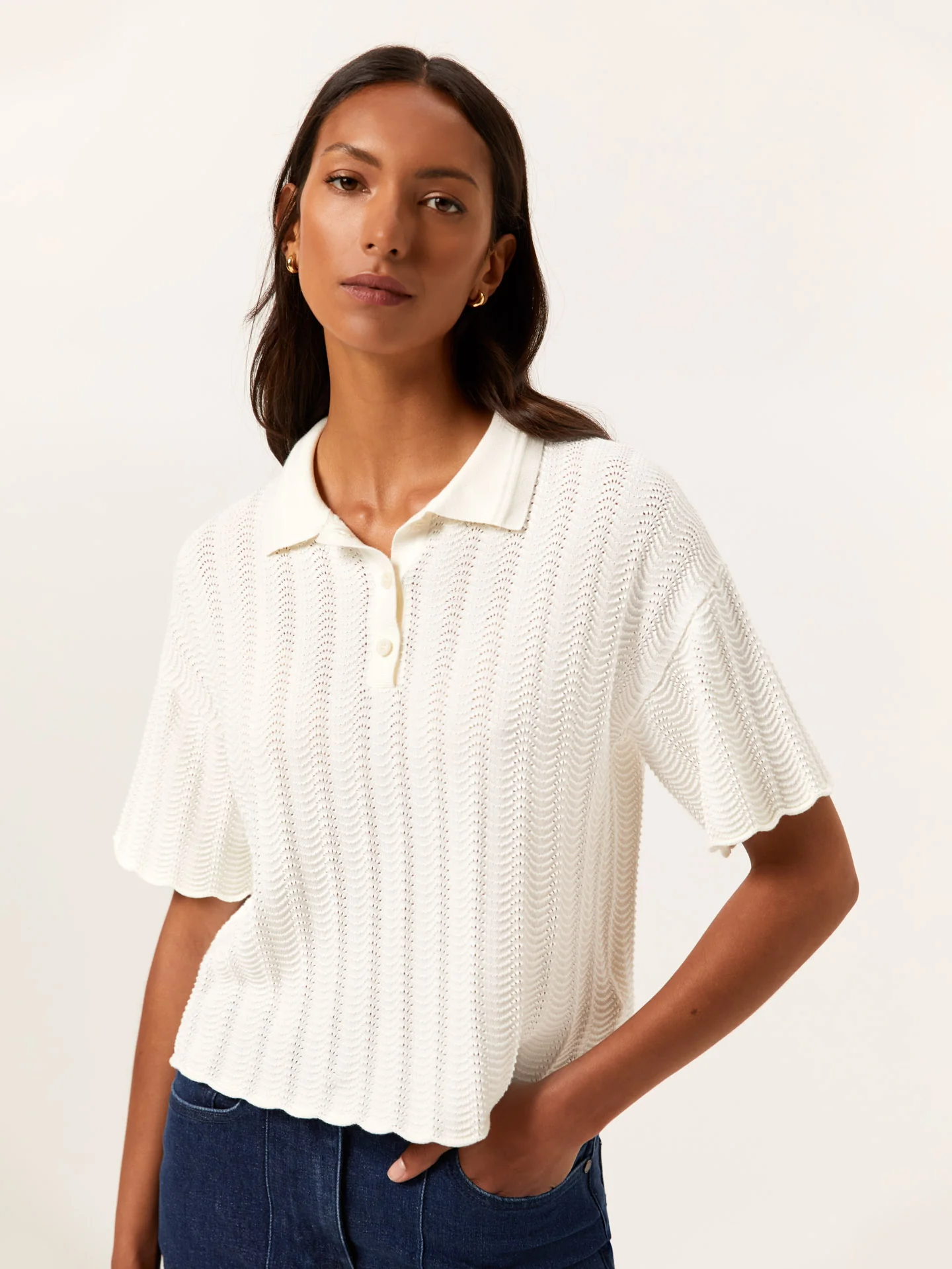 Camisola polo de manga curta num tricot elegante de Algodão