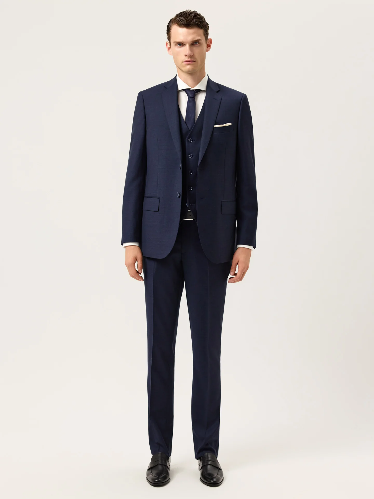 Fato de 3 peças Slim Fit Tecido Nailhead de Lã