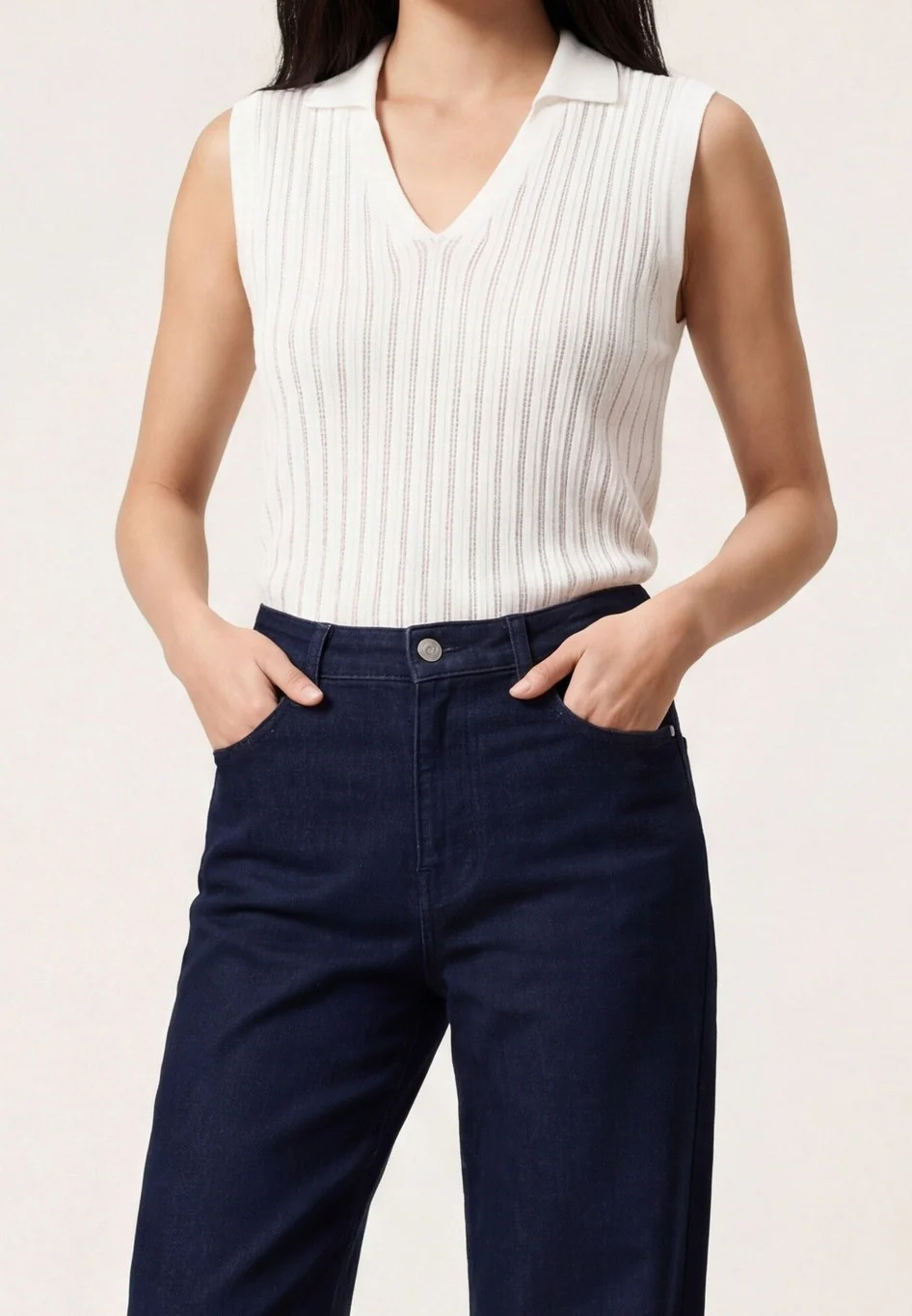 Jeans Loose Fit De Cintura Subida Em Mistura De Algodão - Image 3