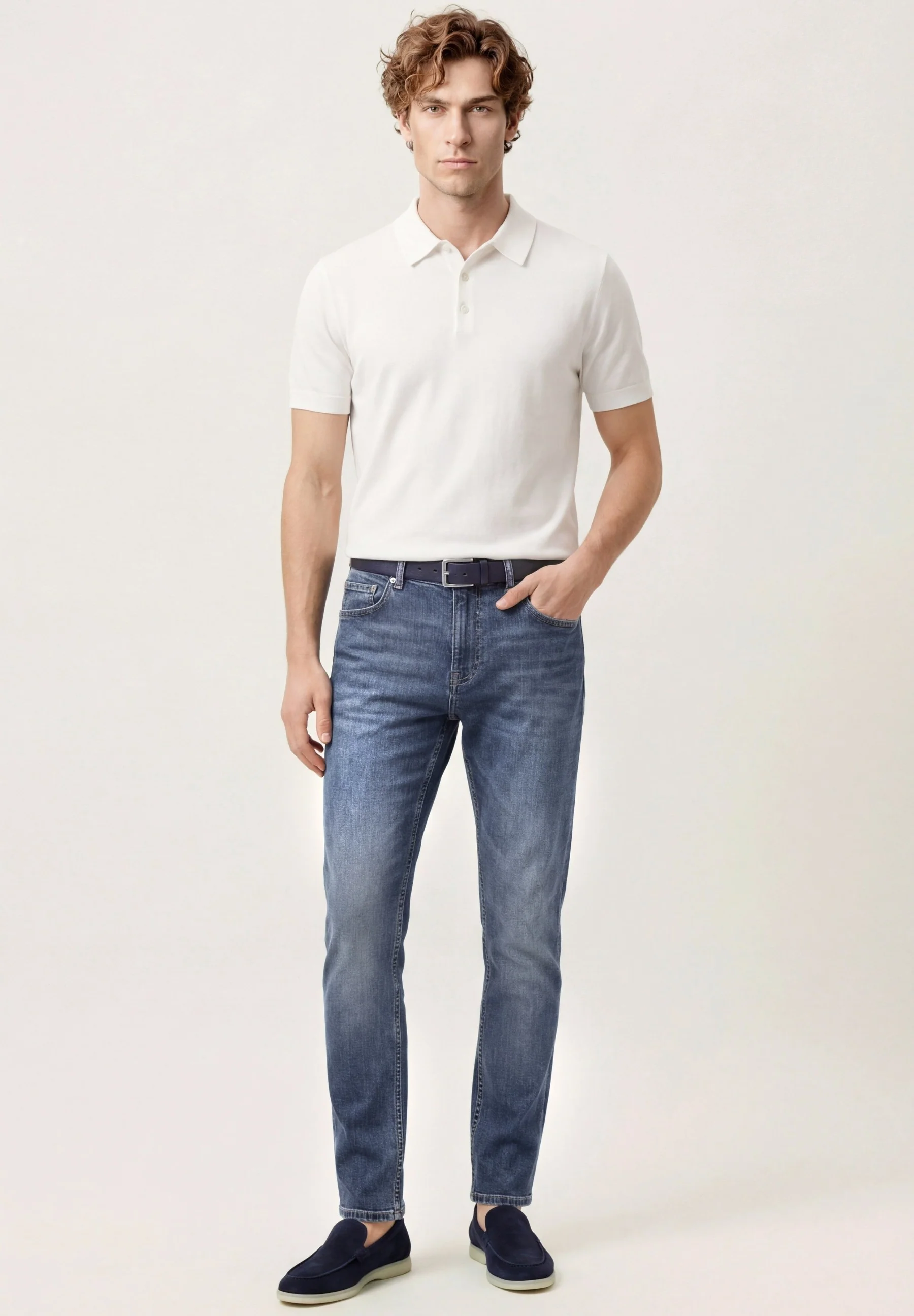 Jeans Slim Fit De Cintura Baixa Em Mistura De Algodão Orgânico