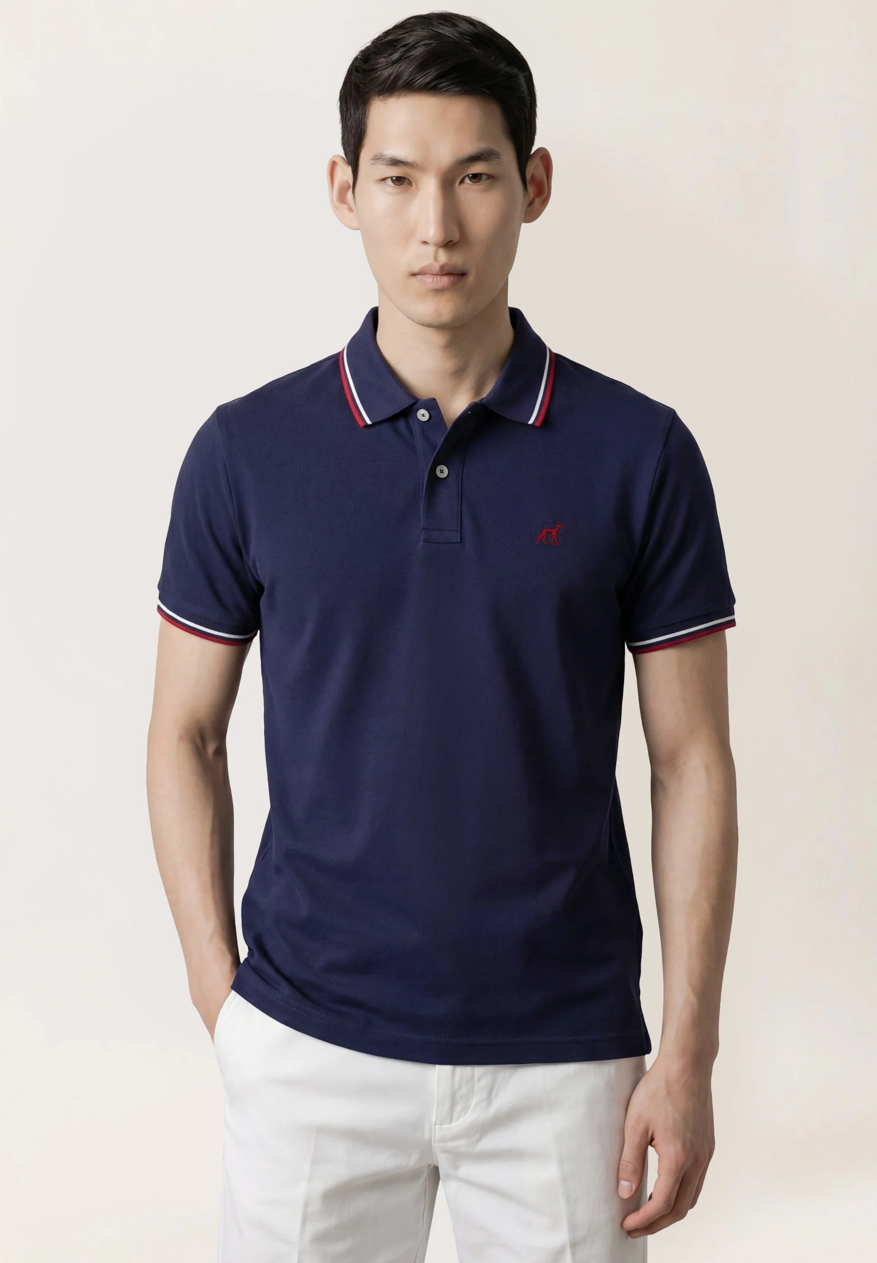 Polo Regular Fit Em Piqué Stretch Com Detalhes De Riscas Contrastantes