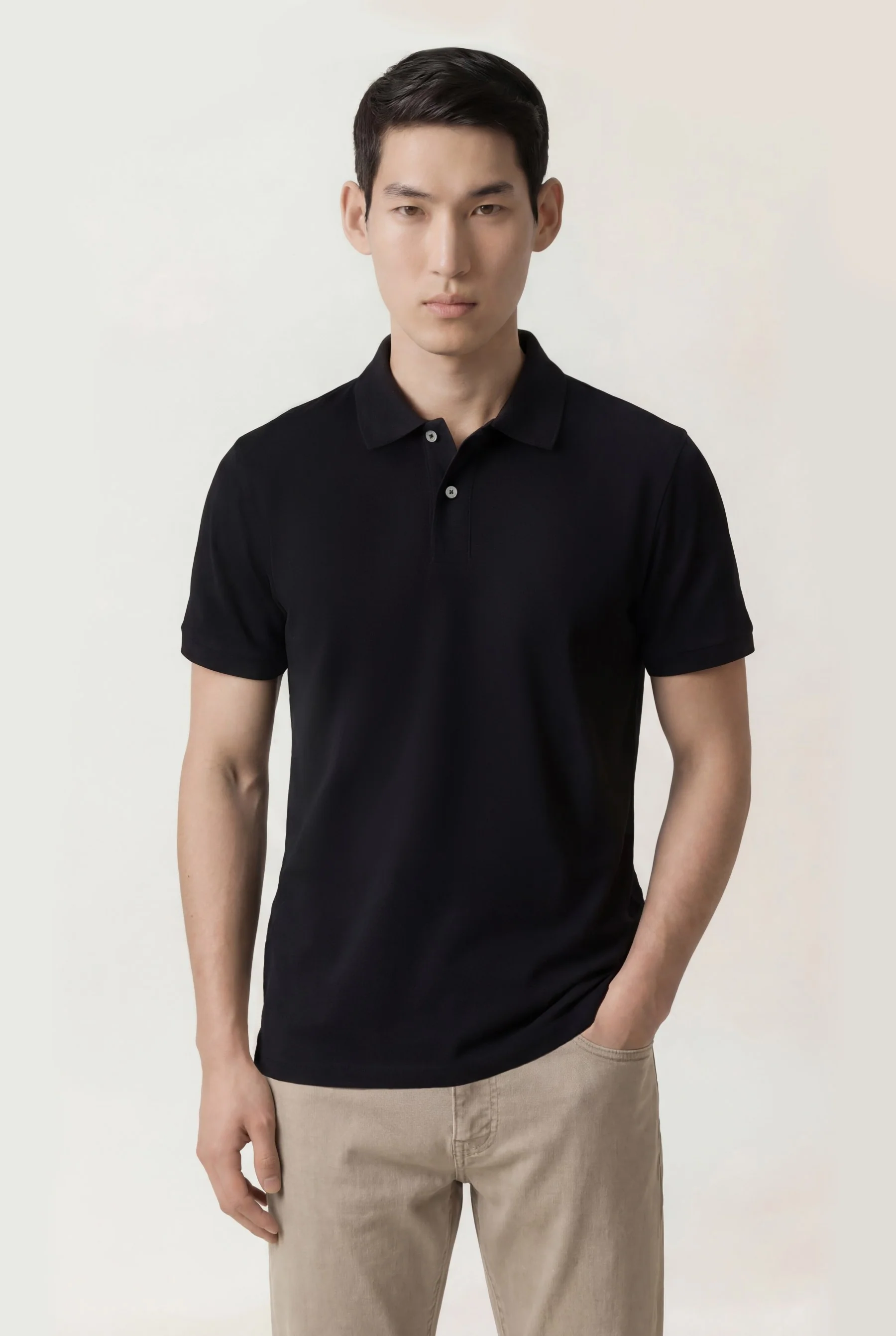 Polo Regular Fit Em Piqué Stretch Com Gola No Próprio Tecido