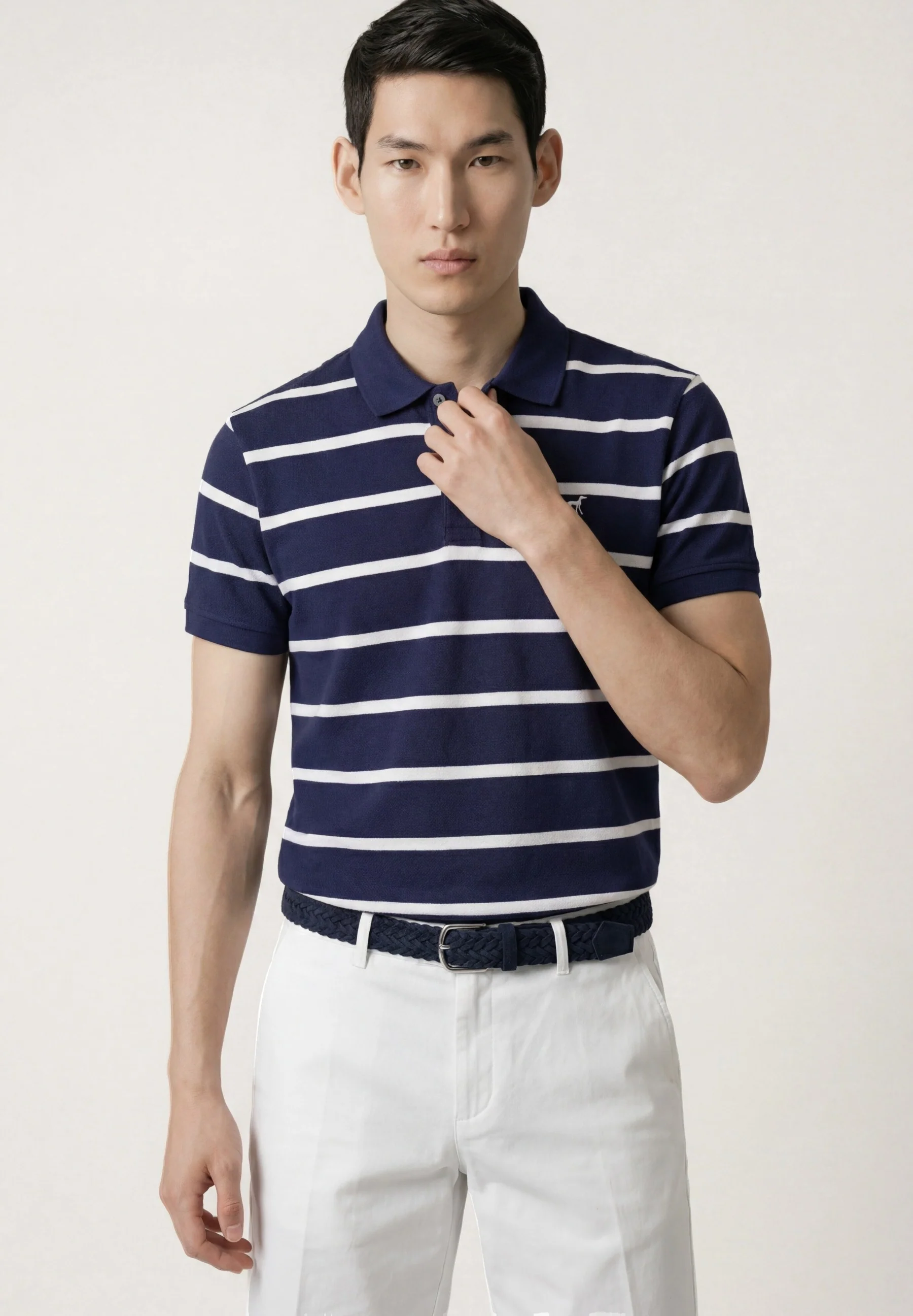 Polo Slim Fit Em Piqué Às Riscas Tingidas Em Fio Em Algodão BCI