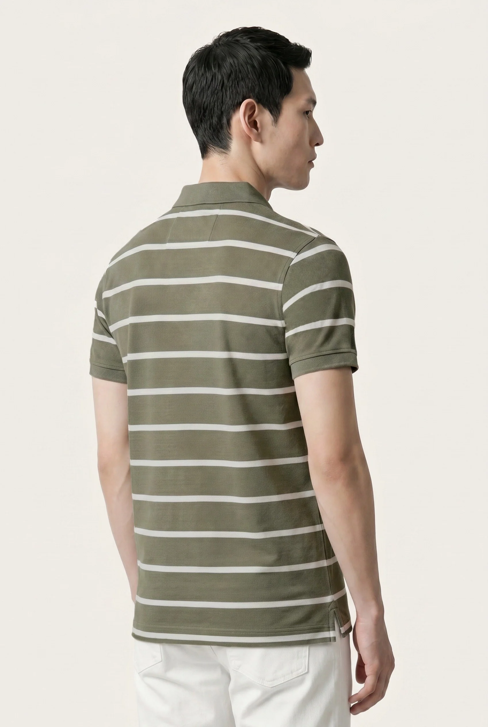 Polo Slim Fit Em Piqué Às Riscas Tingidas Em Fio Em Algodão BCI - Image 10