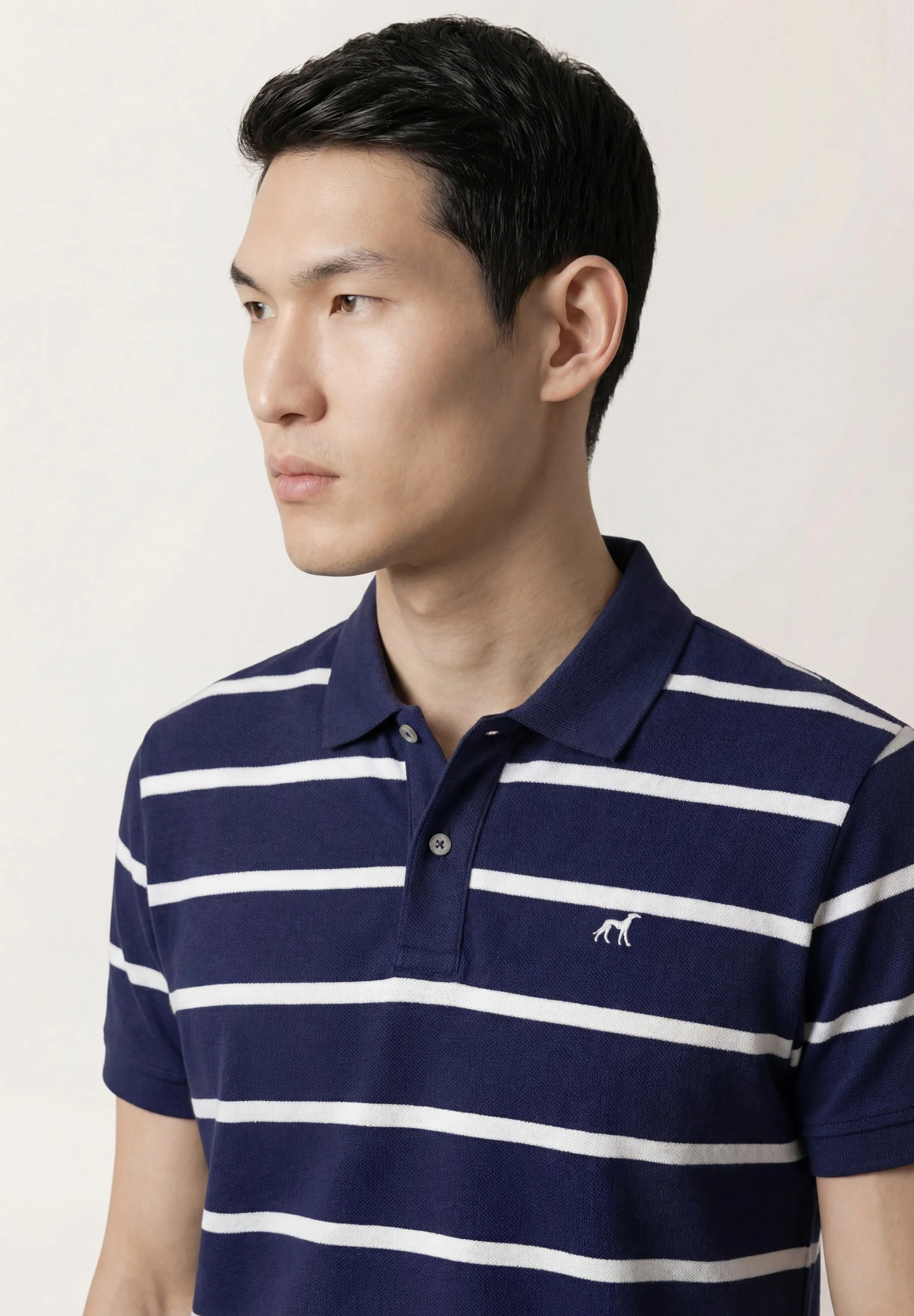 Polo Slim Fit Em Piqué Às Riscas Tingidas Em Fio Em Algodão BCI - Image 2