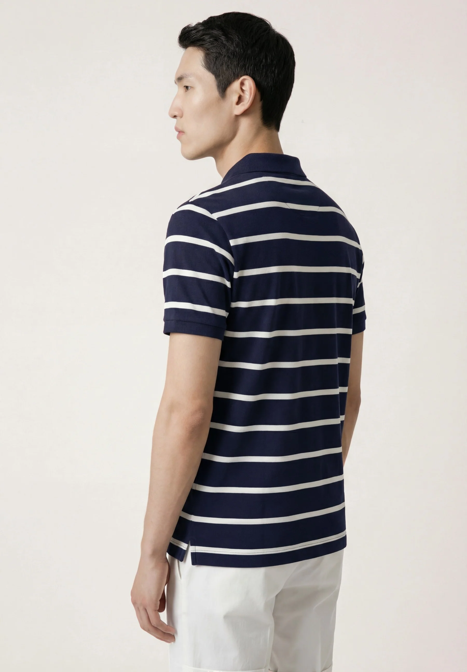 Polo Slim Fit Em Piqué Às Riscas Tingidas Em Fio Em Algodão BCI - Image 3