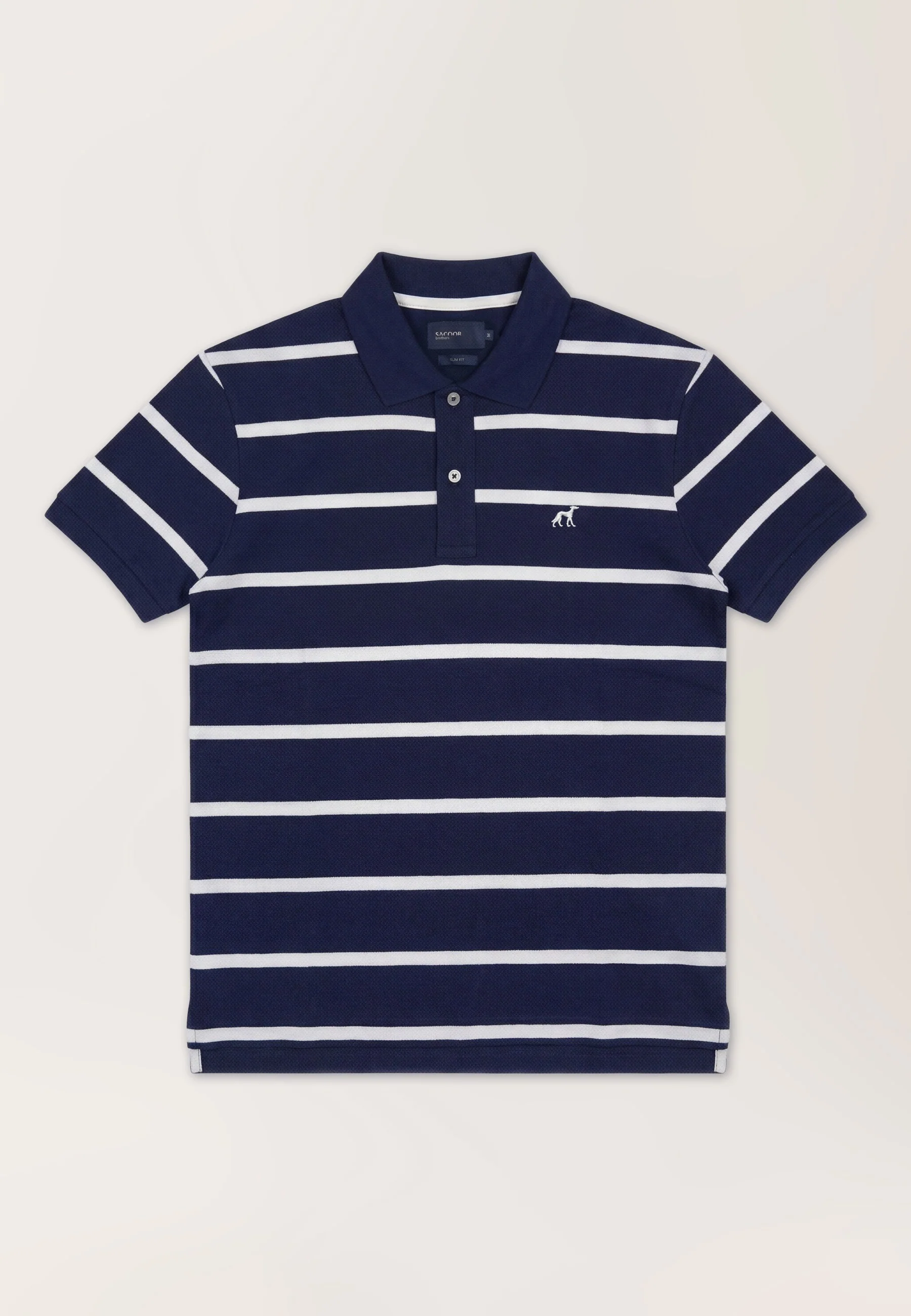 Polo Slim Fit Em Piqué Às Riscas Tingidas Em Fio Em Algodão BCI - Image 4