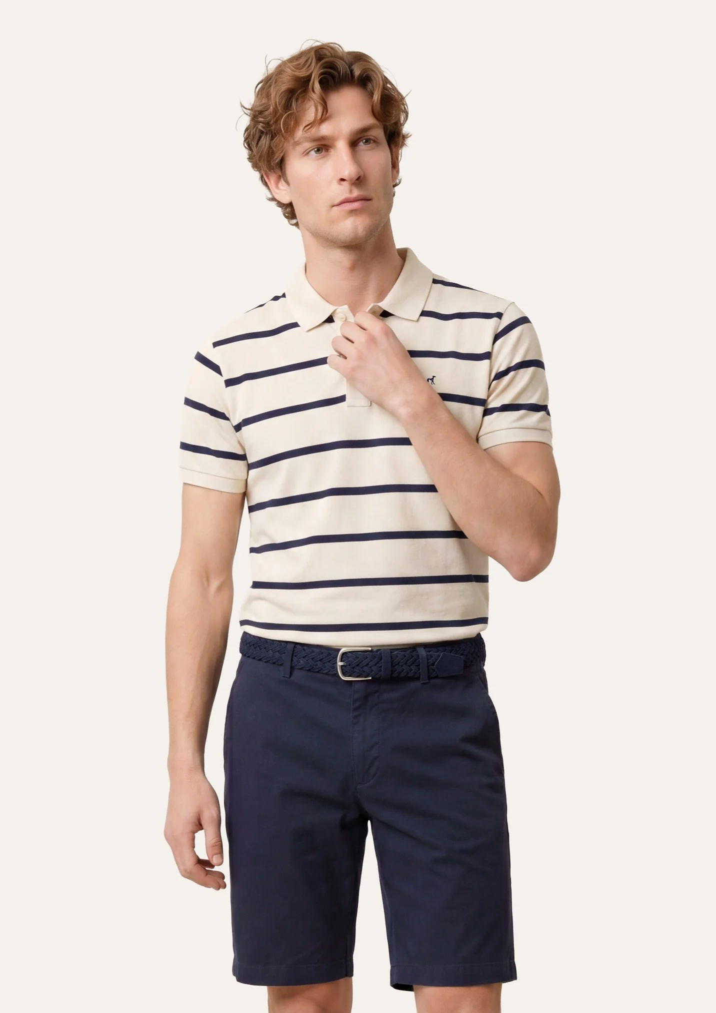 Polo Slim Fit Em Piqué Às Riscas Tingidas Em Fio Em Algodão BCI - Image 5