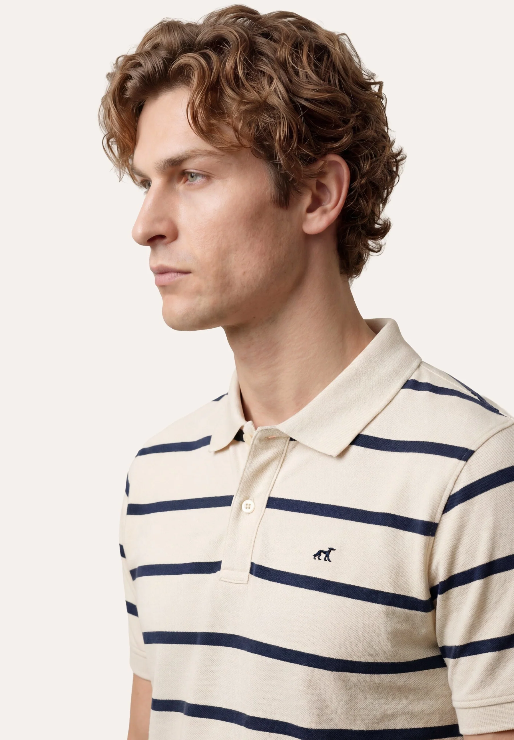 Polo Slim Fit Em Piqué Às Riscas Tingidas Em Fio Em Algodão BCI - Image 6