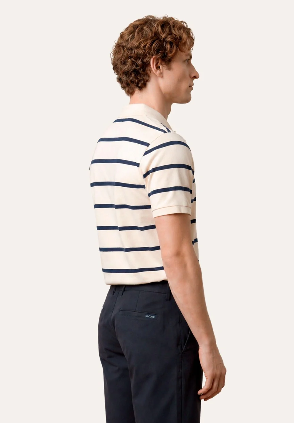 Polo Slim Fit Em Piqué Às Riscas Tingidas Em Fio Em Algodão BCI - Image 7