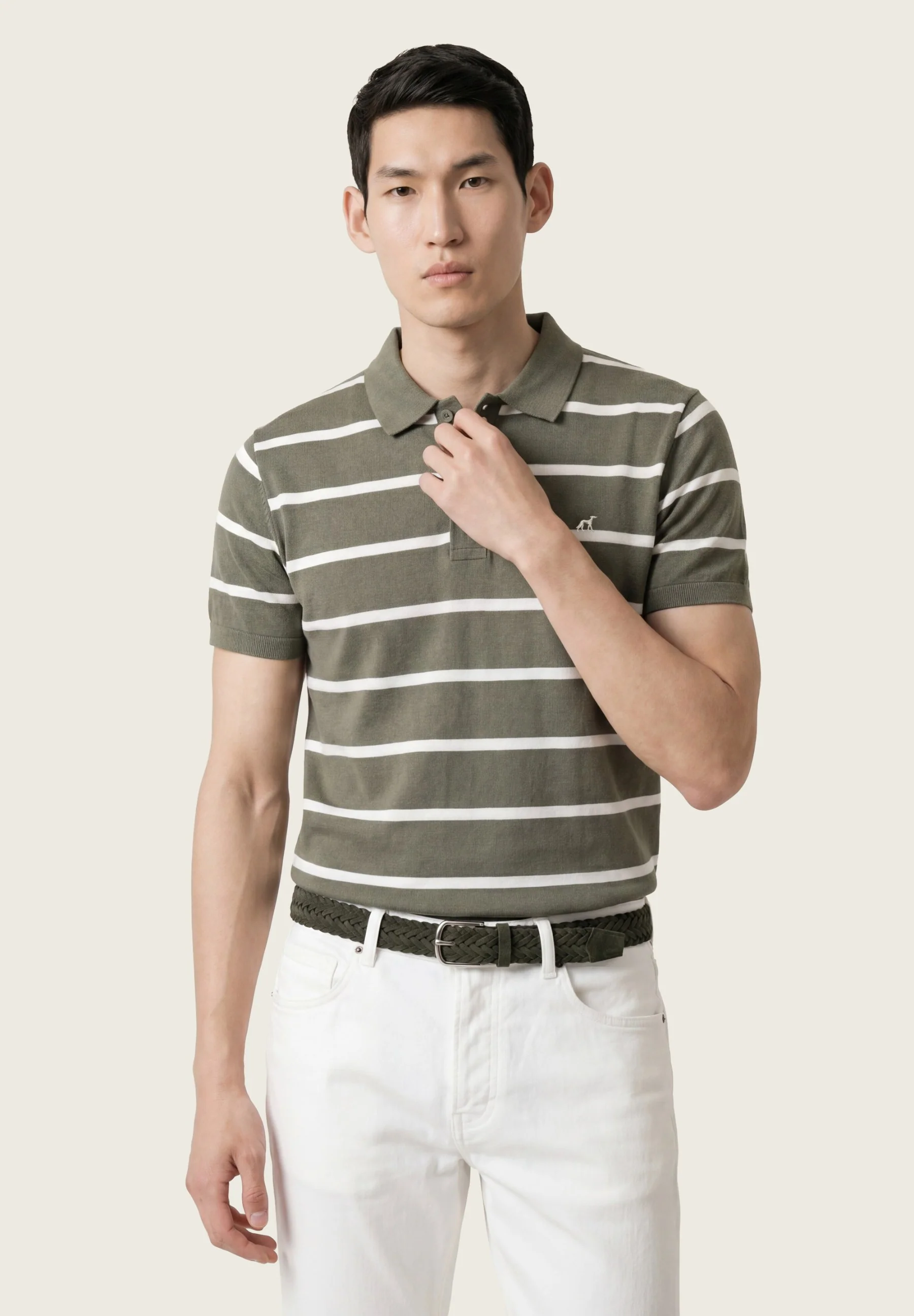 Polo Slim Fit Em Piqué Às Riscas Tingidas Em Fio Em Algodão BCI - Image 8