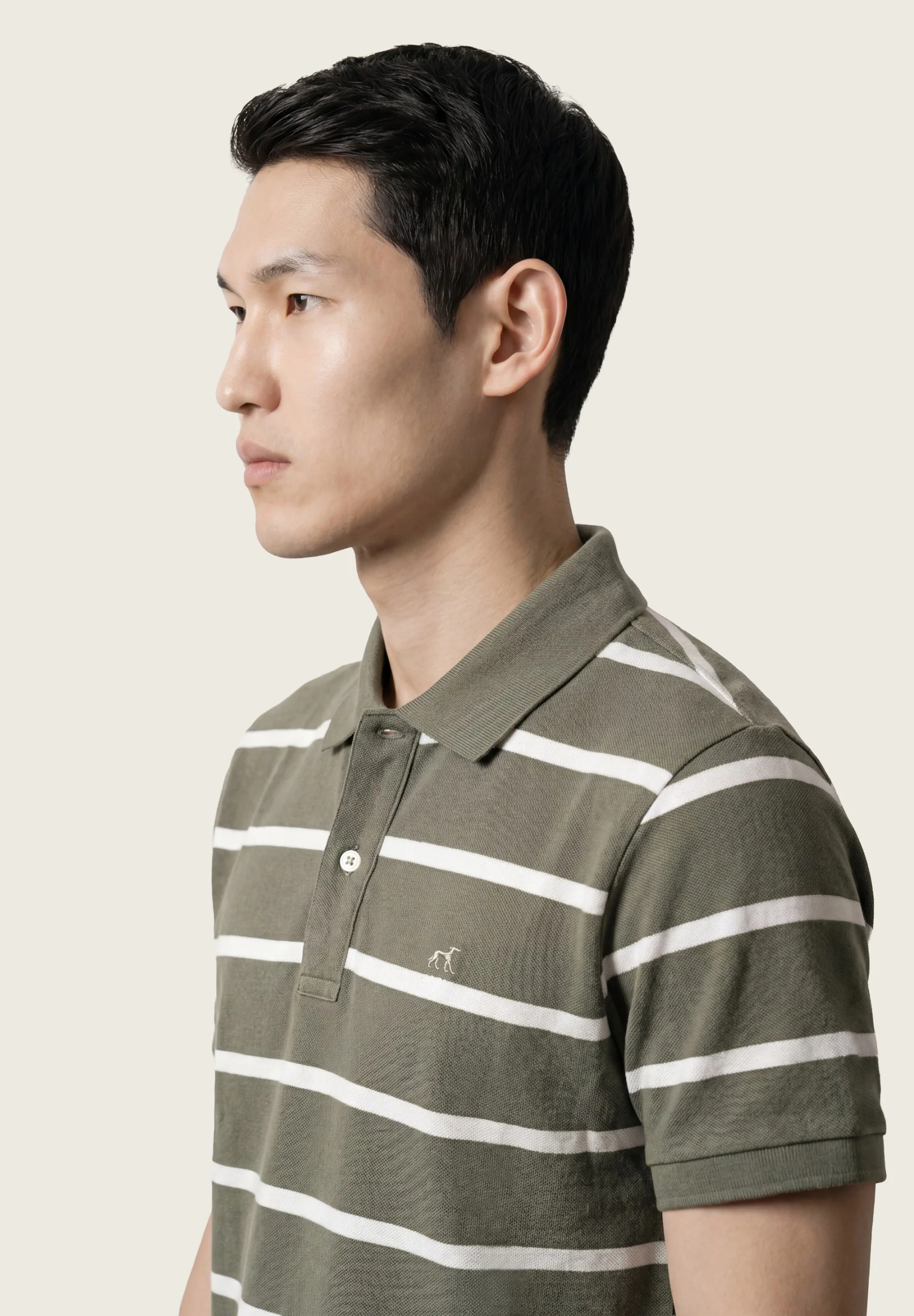 Polo Slim Fit Em Piqué Às Riscas Tingidas Em Fio Em Algodão BCI - Image 9