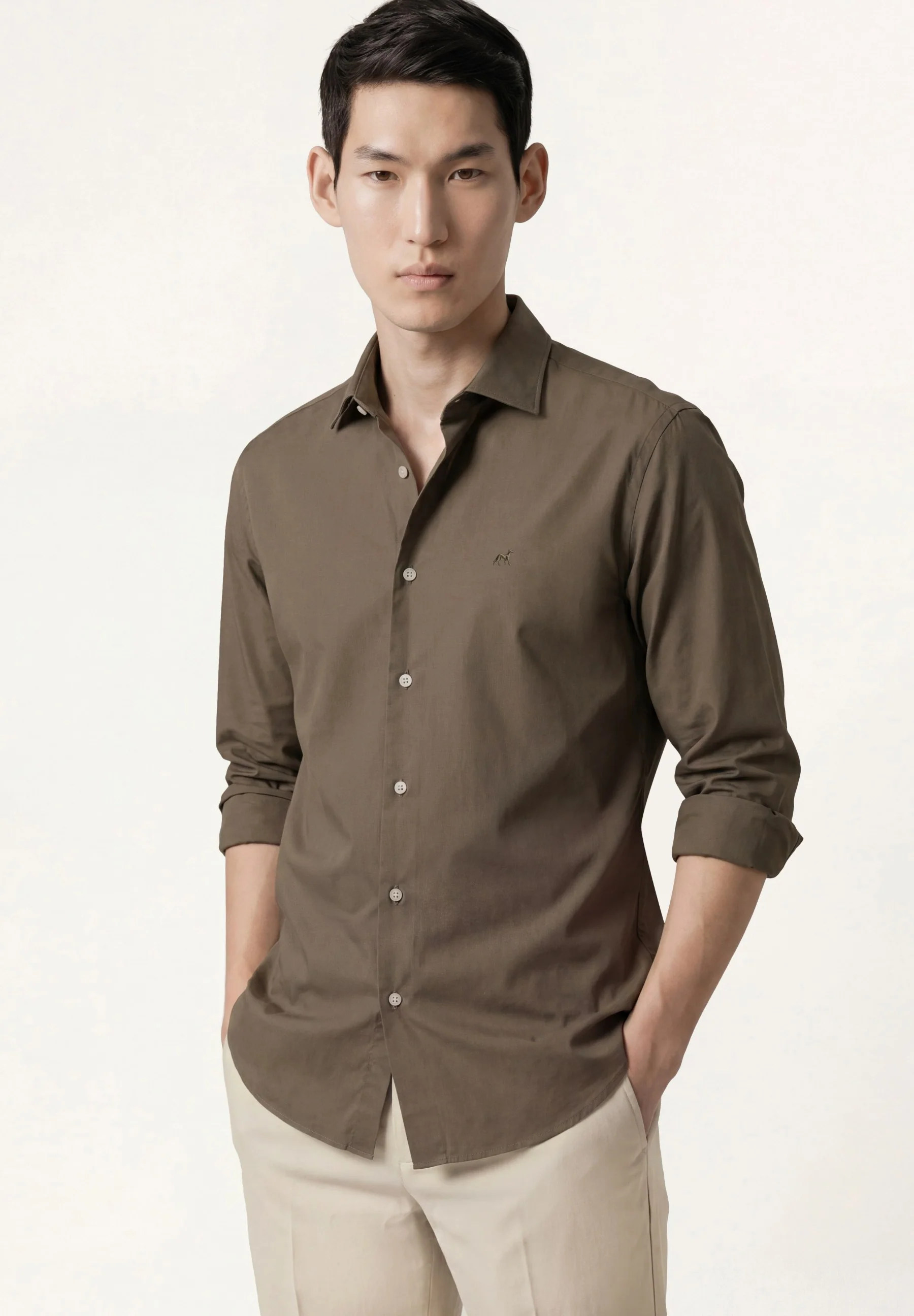 Regular Fit Camisa Oxford Aberta Garment Dye em Algodão Comfort