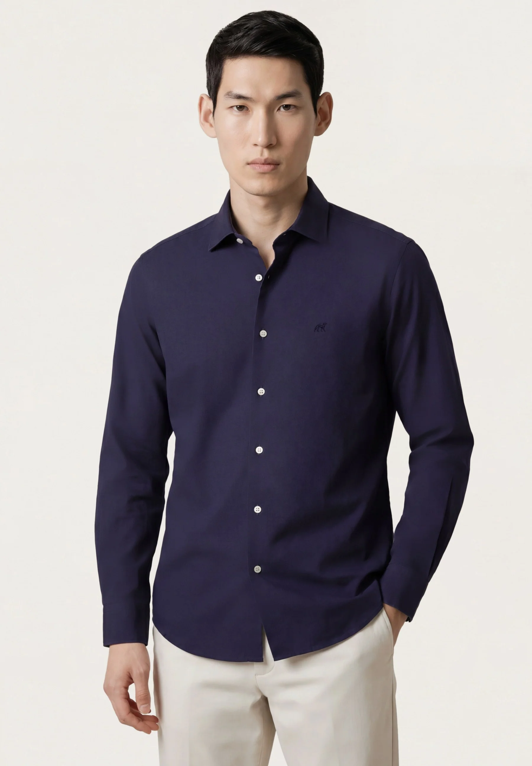 Regular Fit Camisa Oxford Aberta Garment Dye em Algodão Comfort