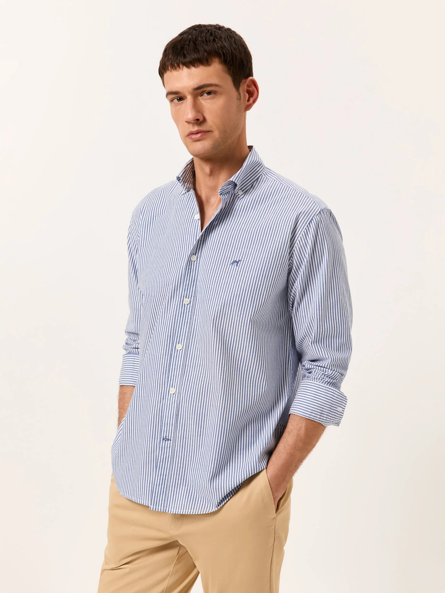 Regular Fit Camisa Oxford às Riscas em 100% Algodão BCI - Image 2
