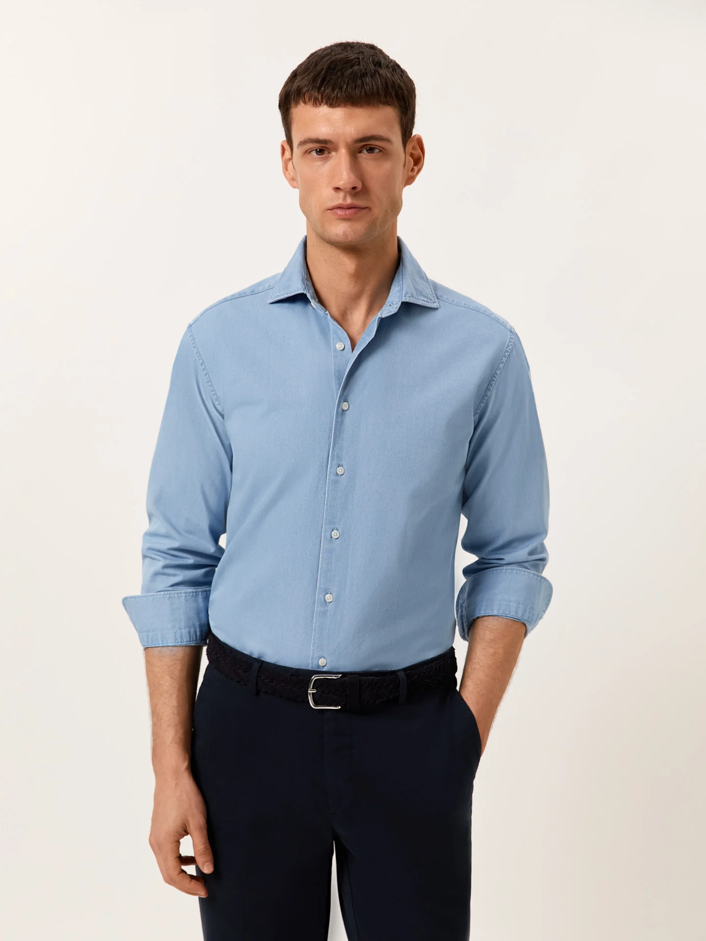 Slim Fit Camisa Casual em Denim em 100% Algodão