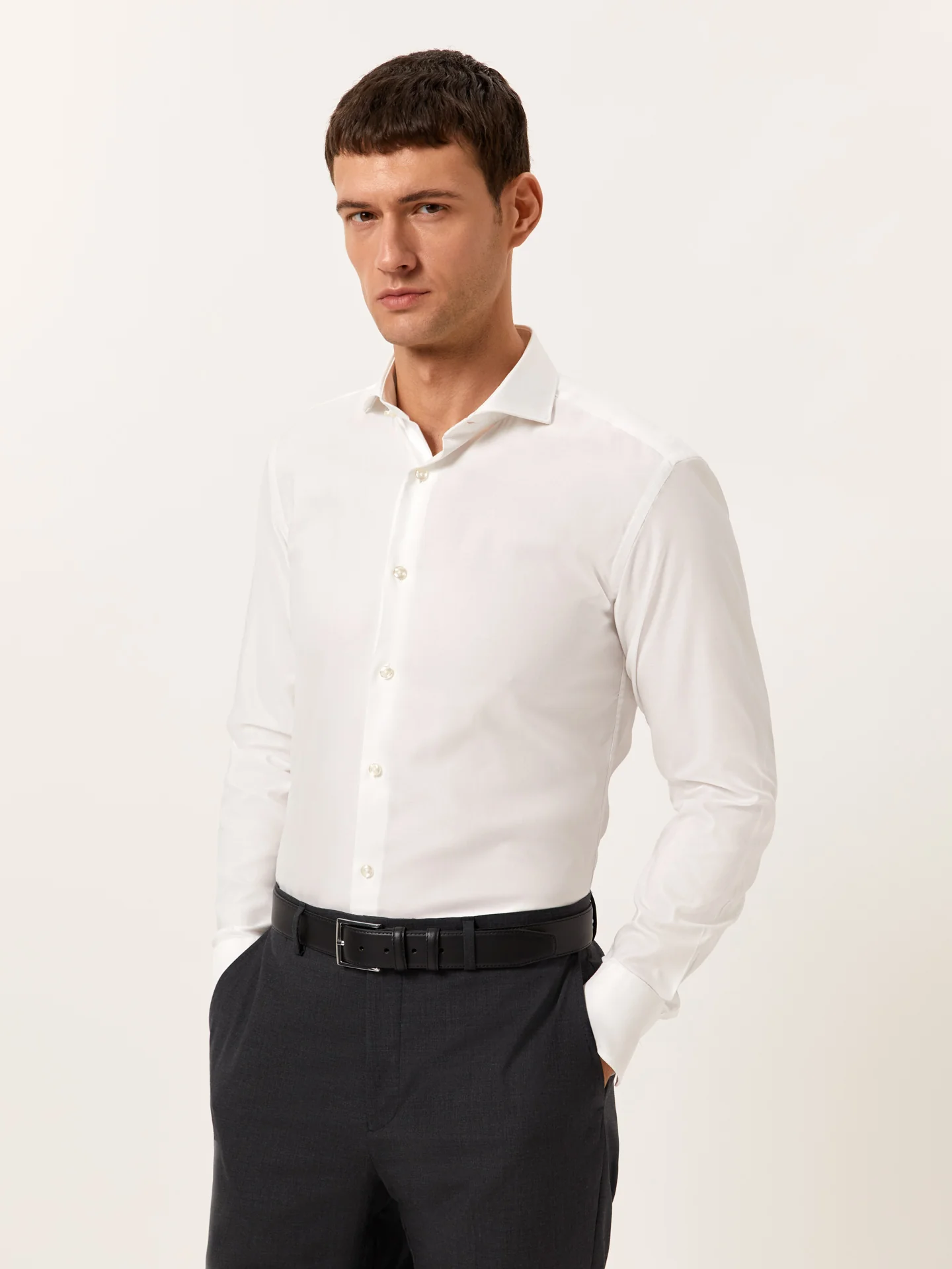 Slim Fit Camisa Oxford Formal em 100% Algodão
