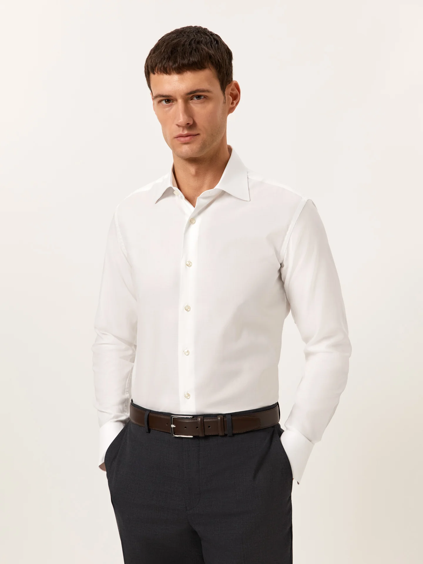 Slim Fit Camisa Oxford Formal em 100% Algodão