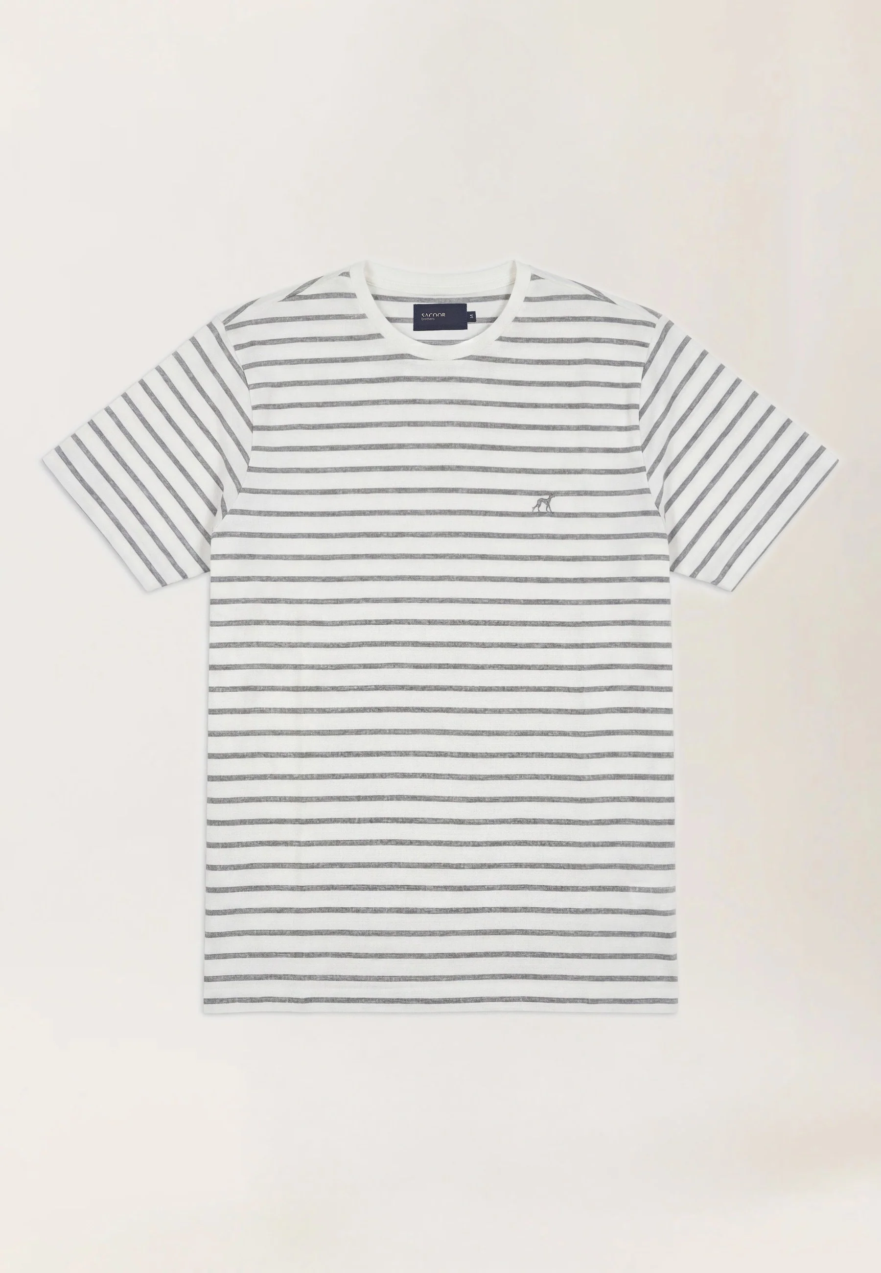 T-Shirt Às Riscas Tingidas Em Fio Em Algodão Orgânico Com Gola Em Canelado - Image 17