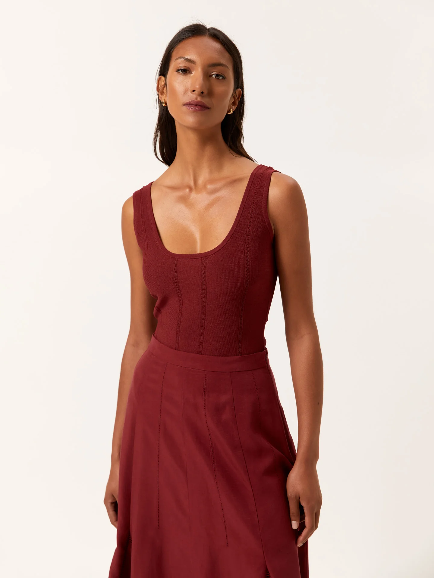 Tank Top com riscas de malha Ajour em Viscose e Nylon