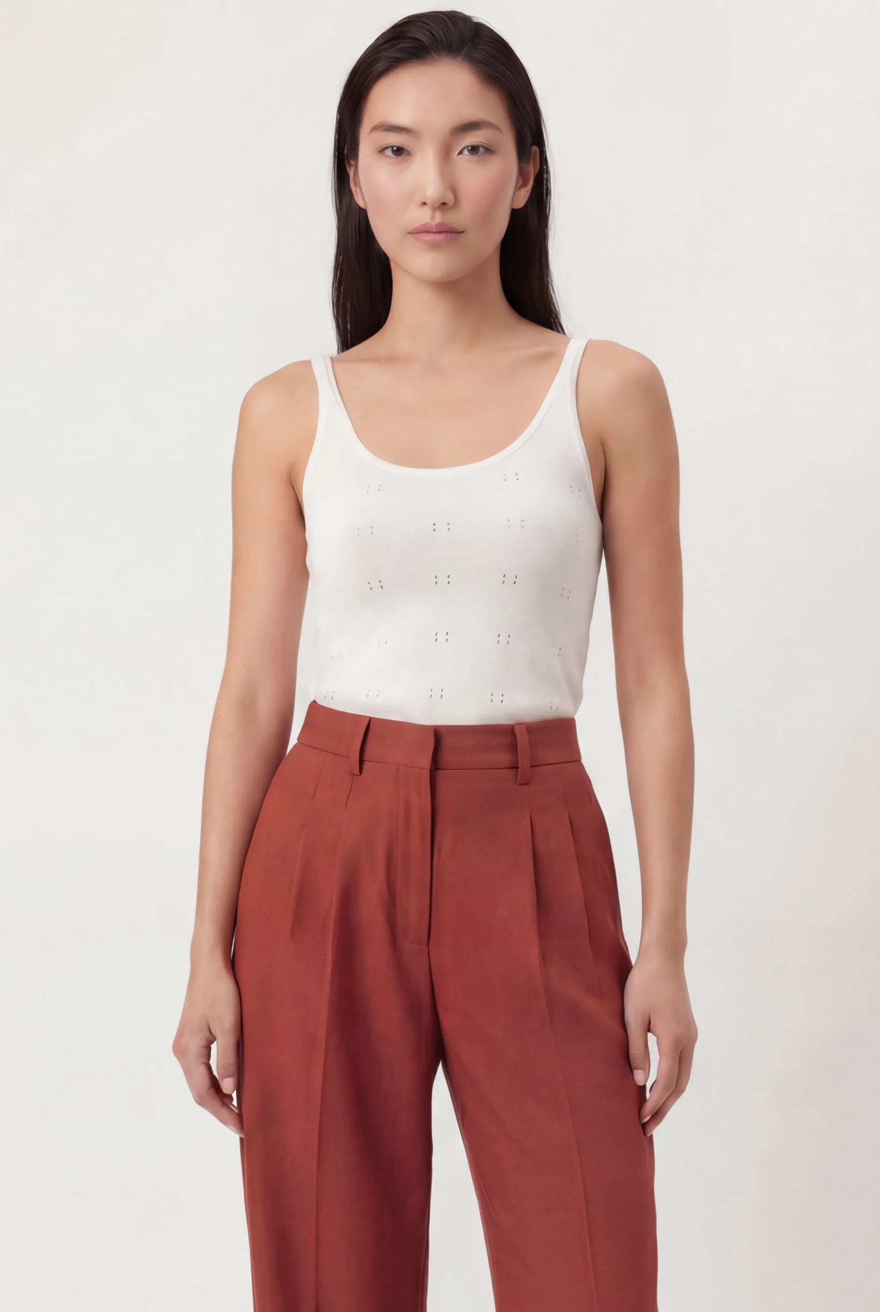 Top De Malha Seamless Sem Mangas Em Mistura De Algodão, Seda E Linho Com Detalhe Pointelle - Image 5