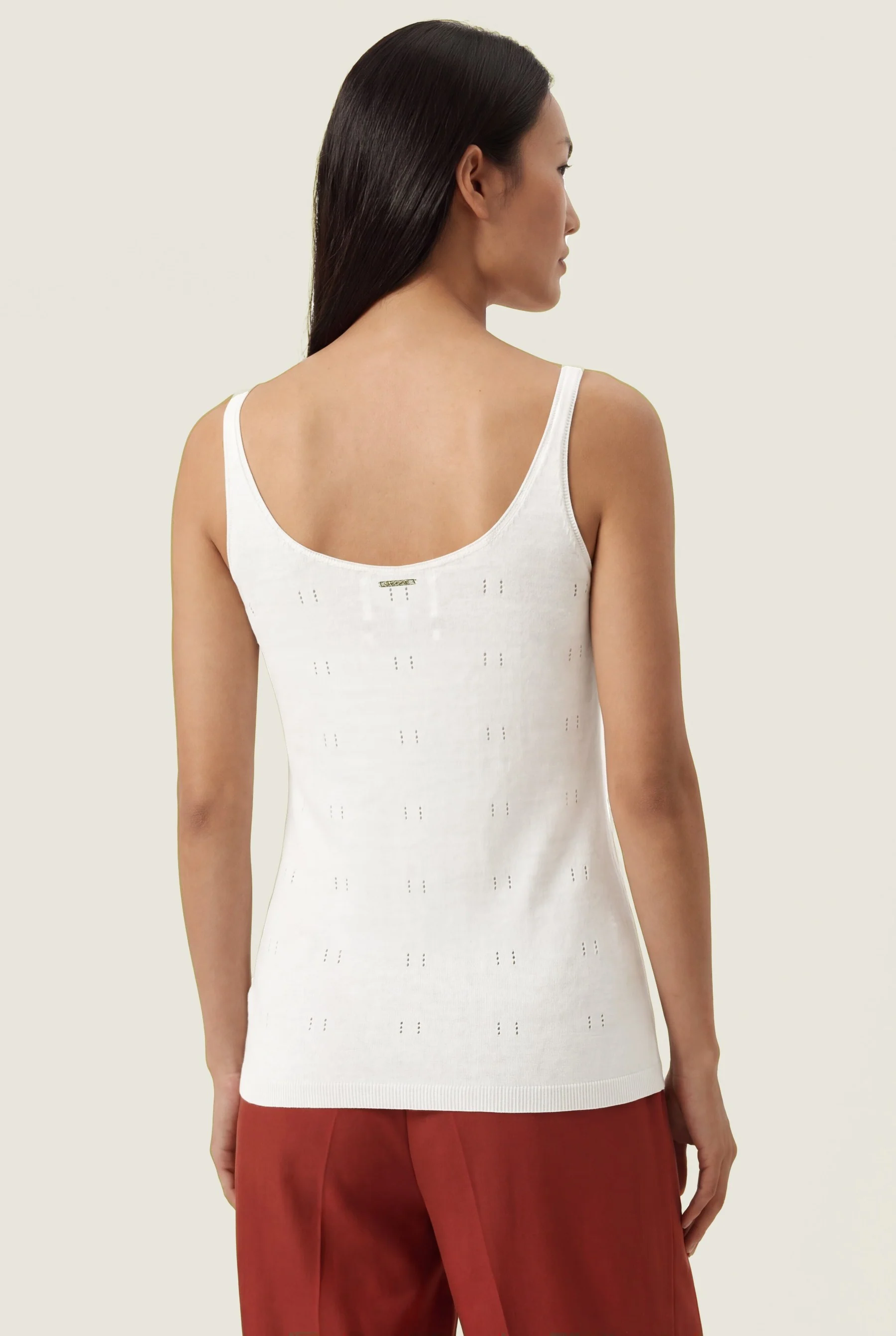 Top De Malha Seamless Sem Mangas Em Mistura De Algodão, Seda E Linho Com Detalhe Pointelle - Image 6