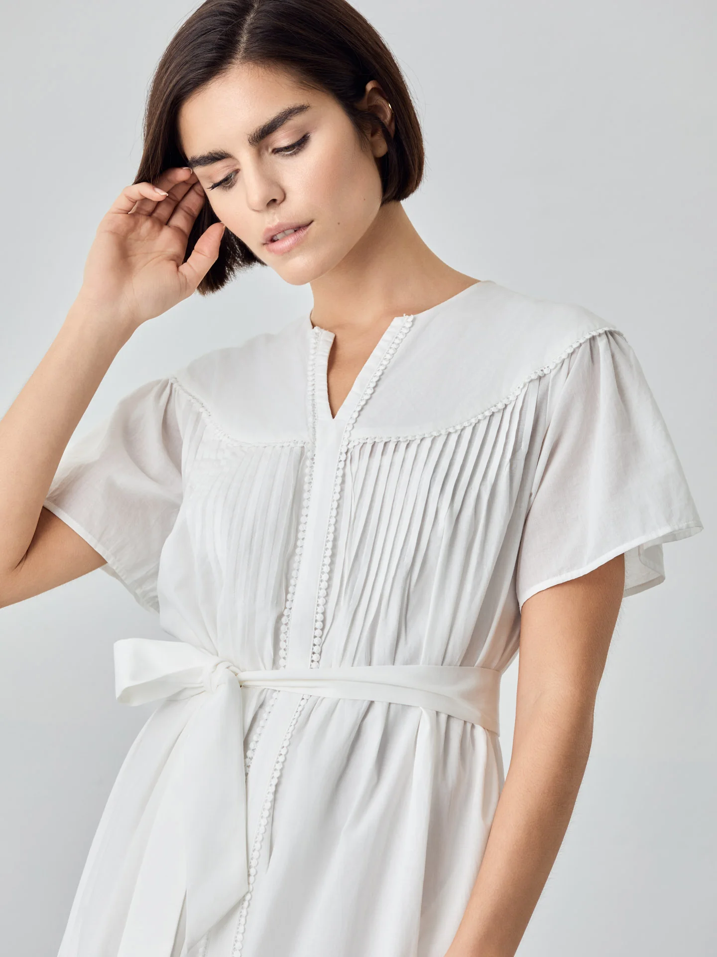 Vestido Comprido Em Tecido De Algodão Orgânico Com Bordado Inglês - Image 3